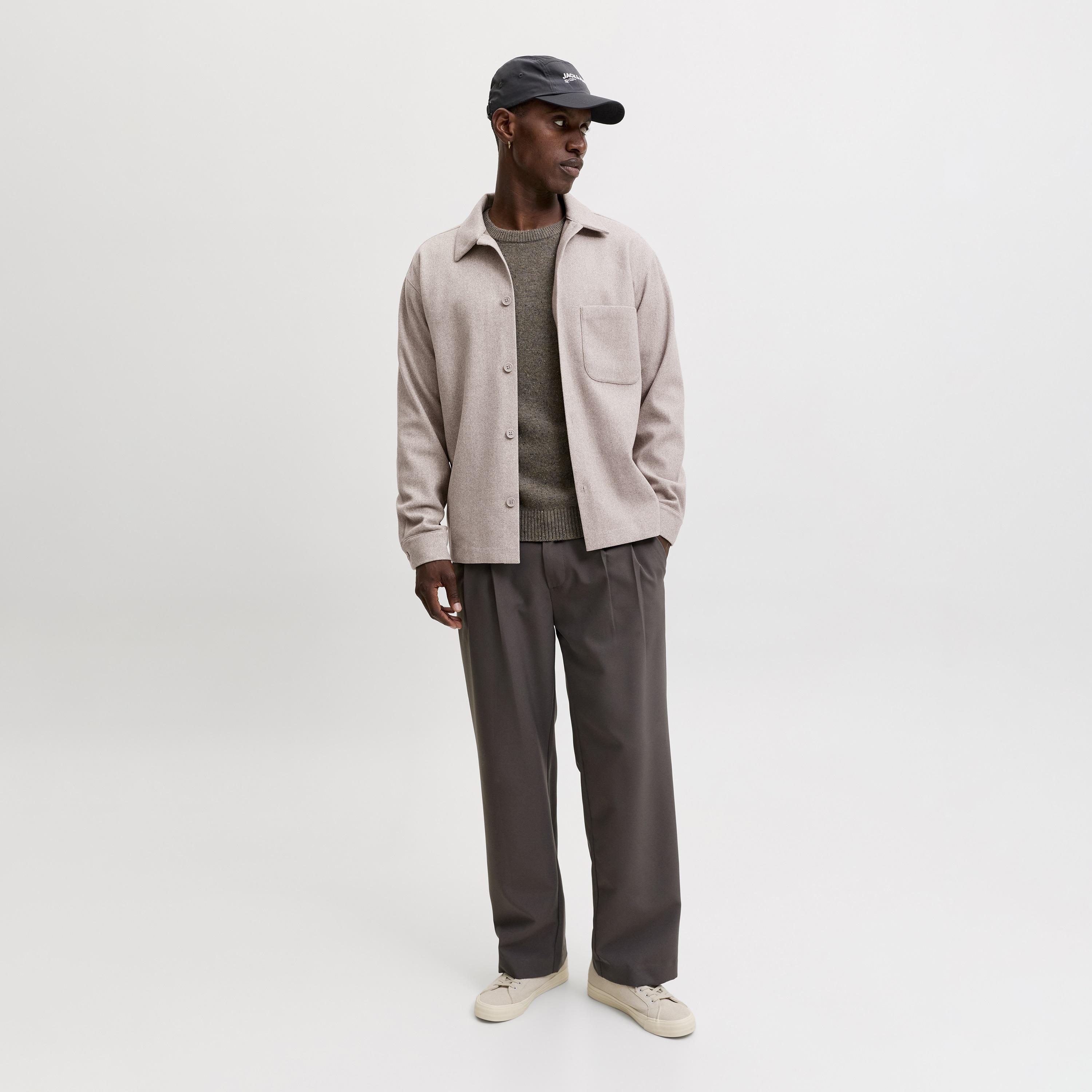 Jack & Jones Relaxed Fit Plain Spread Collar Long Sleeves Men's Shacket-men-clothing-shirts-image-2