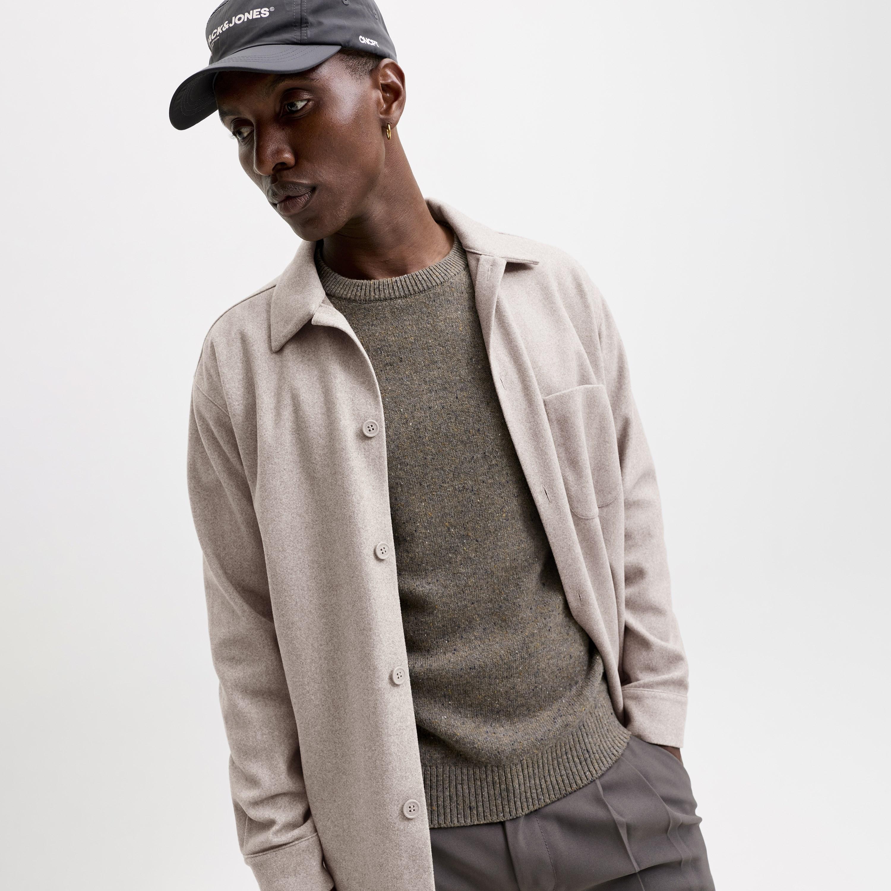 Jack & Jones Relaxed Fit Plain Spread Collar Long Sleeves Men's Shacket-men-clothing-shirts-image-3
