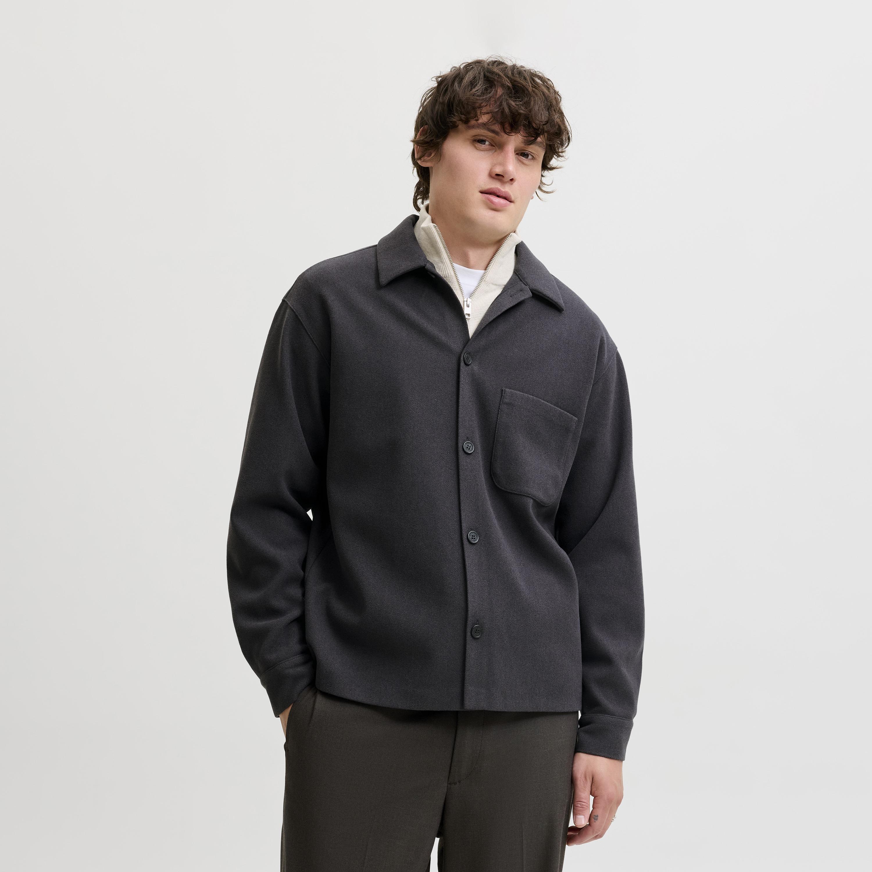 Jack & Jones Relaxed Fit Plain Spread Collar Long Sleeves Men's Shacket-men-clothing-shirts-image-1