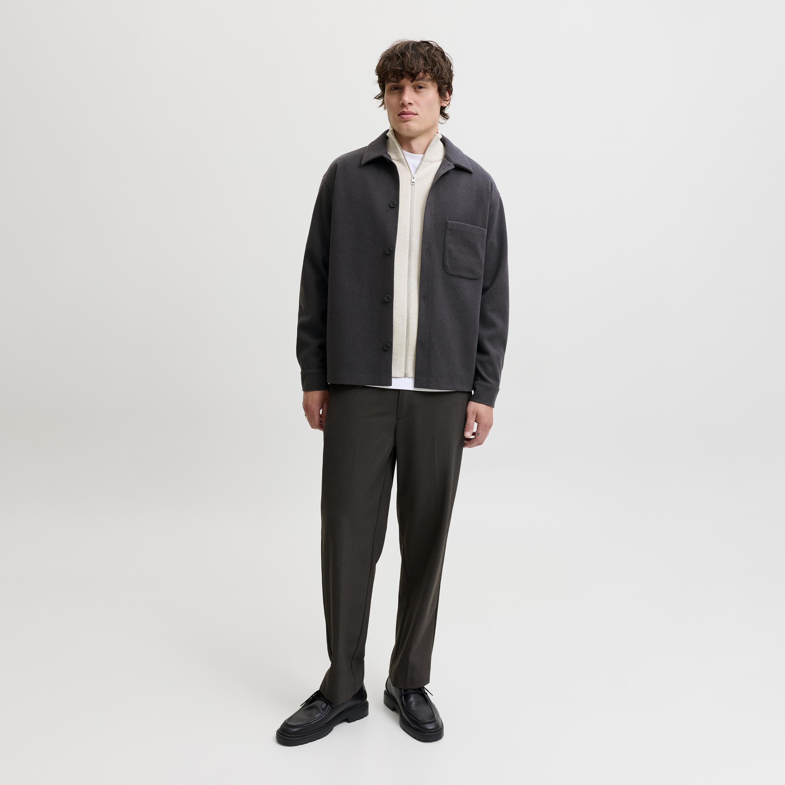 Jack & Jones Relaxed Fit Plain Spread Collar Long Sleeves Men's Shacket-men-clothing-shirts-image-2