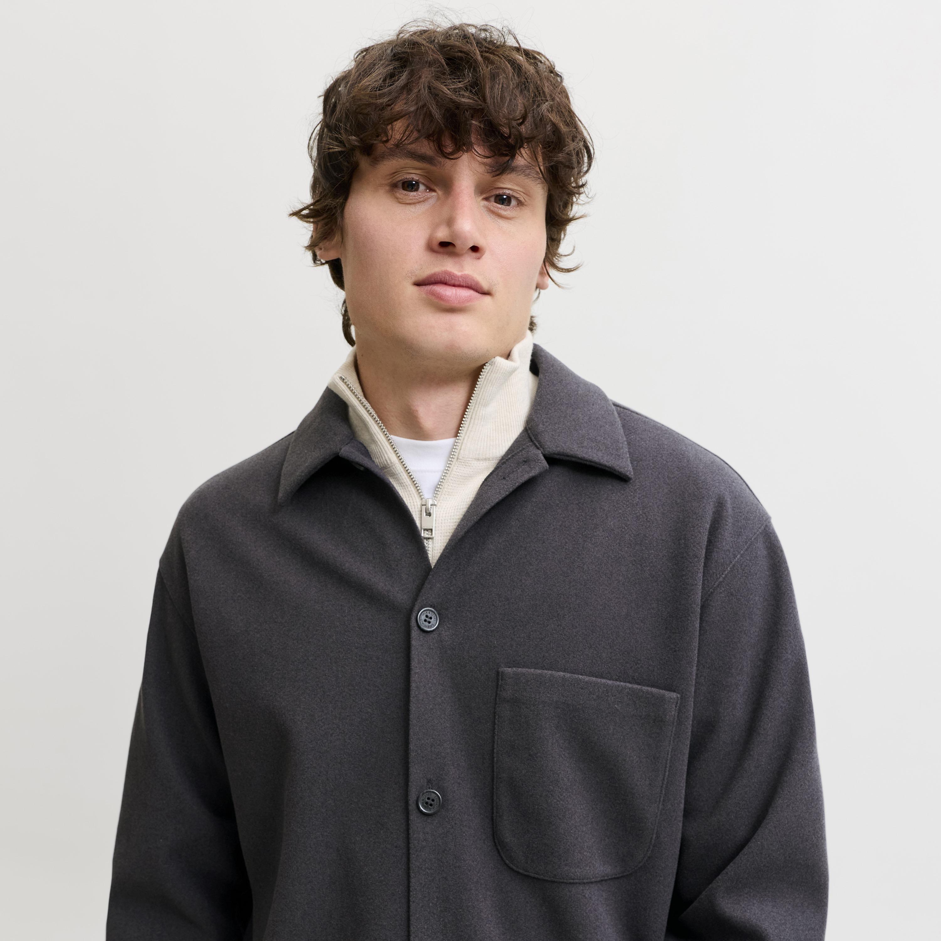 Jack & Jones Relaxed Fit Plain Spread Collar Long Sleeves Men's Shacket-men-clothing-shirts-image-3