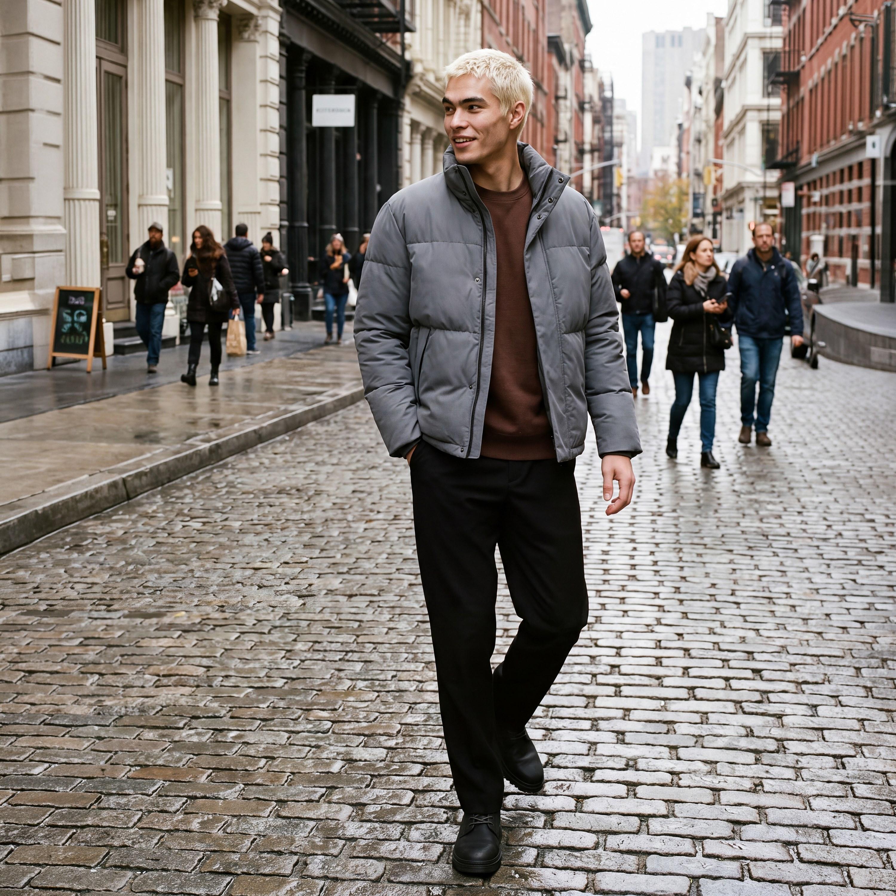 جاكيت بافر رجالي سادة بياقة عالية قائمة من جاك آند جونز-men-clothing-jacketsandblazers-jackets-image-3