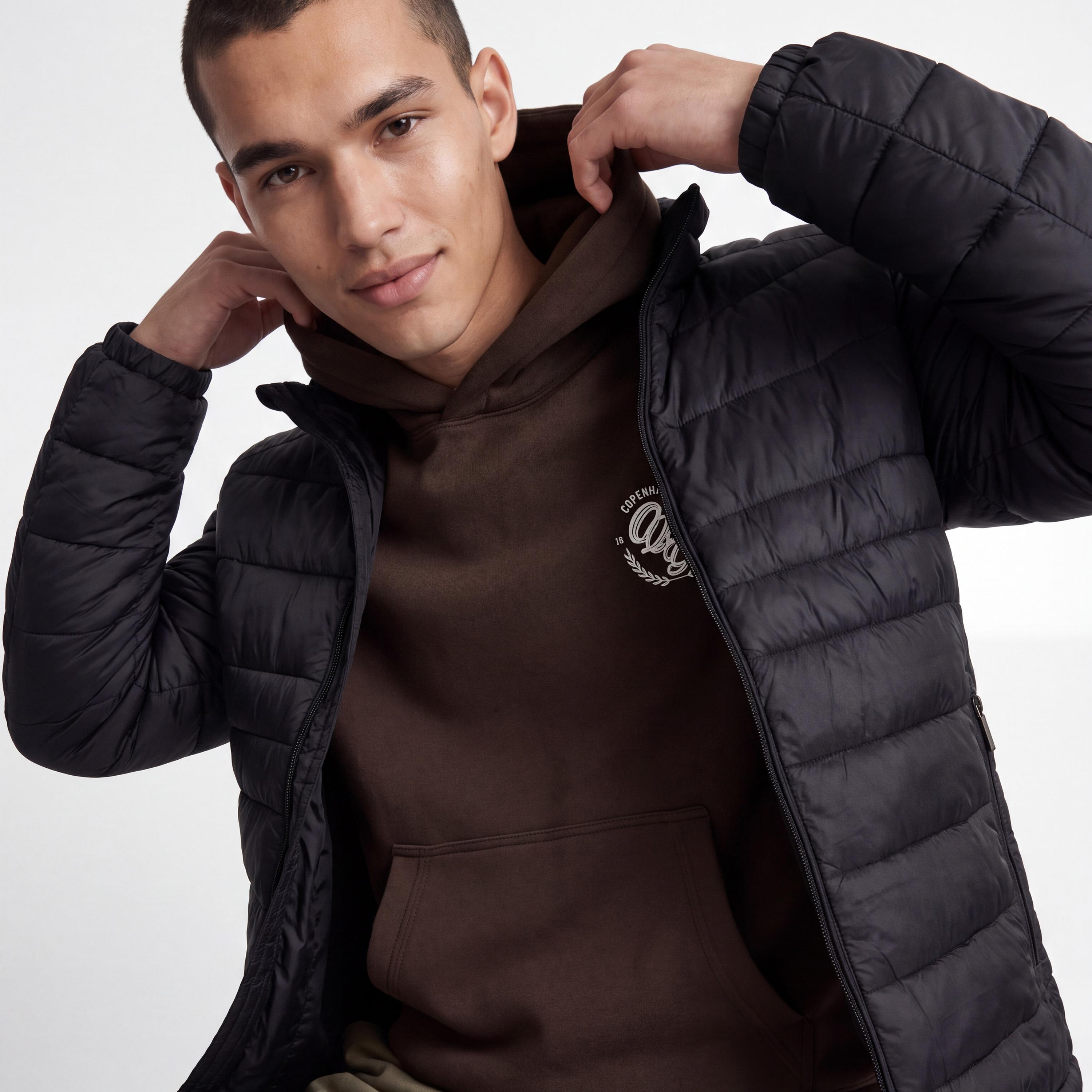 Jack & Jones Plain High Stan Up Collar Long Sleeves Men's Quilted Jacket-men-clothing-jacketsandblazers-jackets-image-4