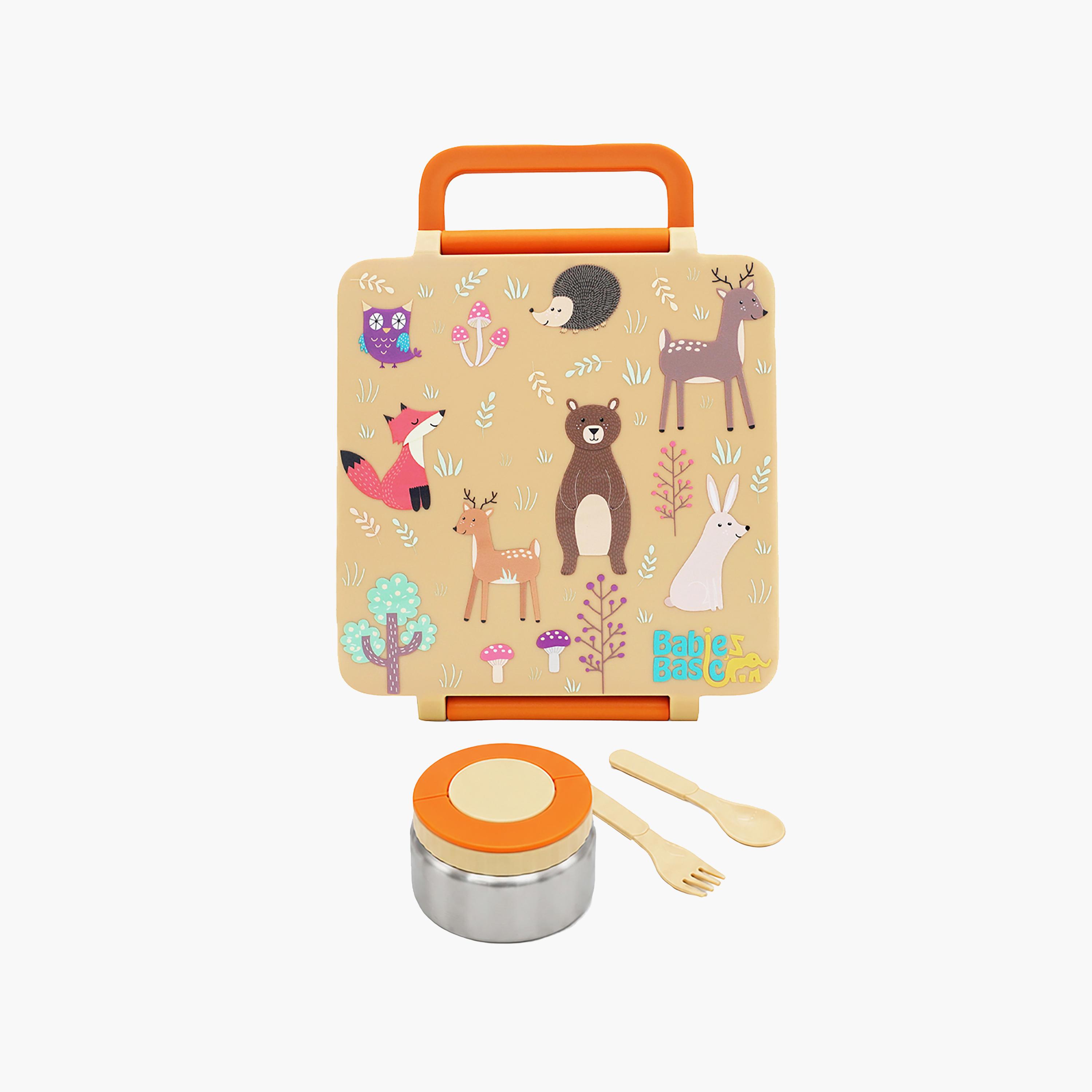 Babies Basic Animals 4-Piece Insulated Bento Lunch Box Set with Snack Box & Spoon - 1600 ml-school-lunchessentials-lunchboxes-image-1