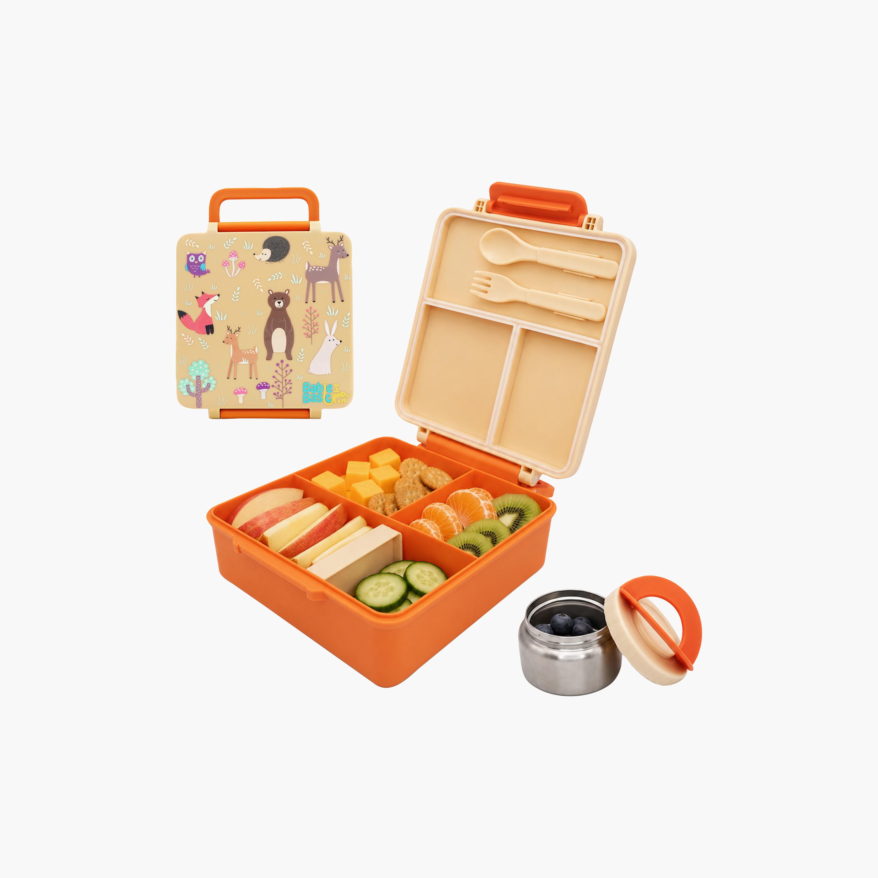 Babies Basic Animals 4-Piece Insulated Bento Lunch Box Set with Snack Box & Spoon - 1600 ml-school-lunchessentials-lunchboxes-image-4