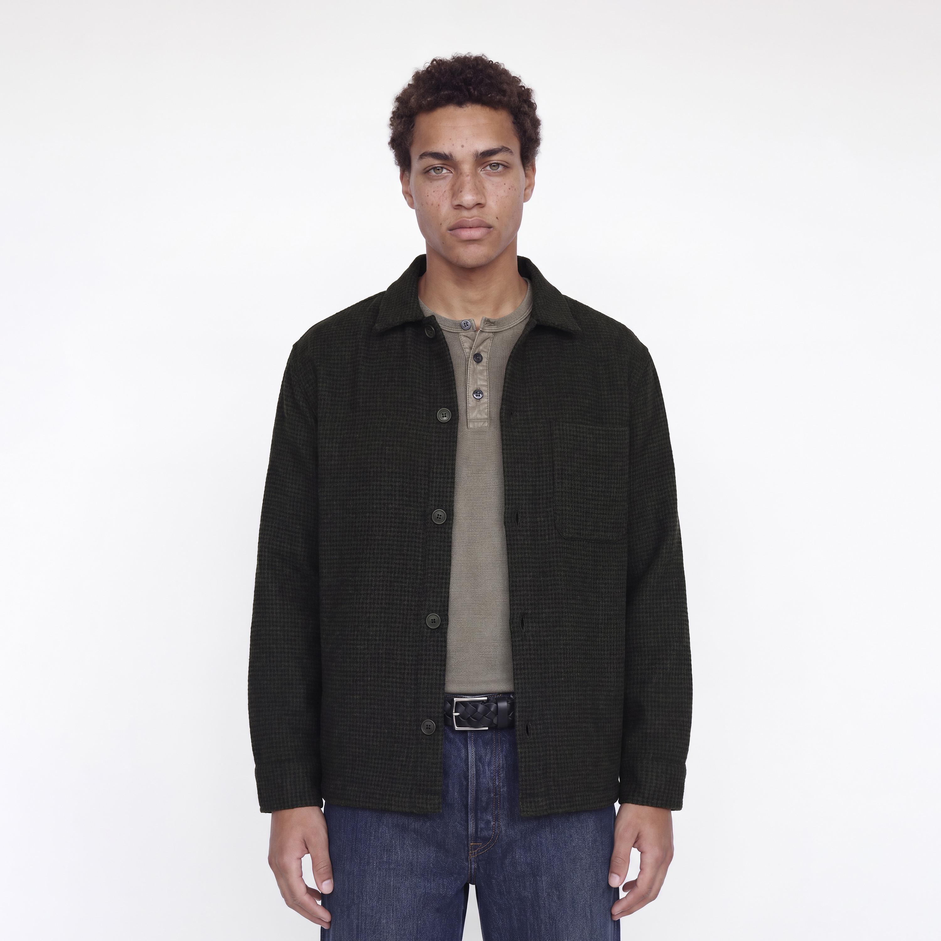 Jack & Jones Relaxed Fit Micro Checked Spread Collar Long Sleeves Men's Shacket-men-clothing-shirts-image-1