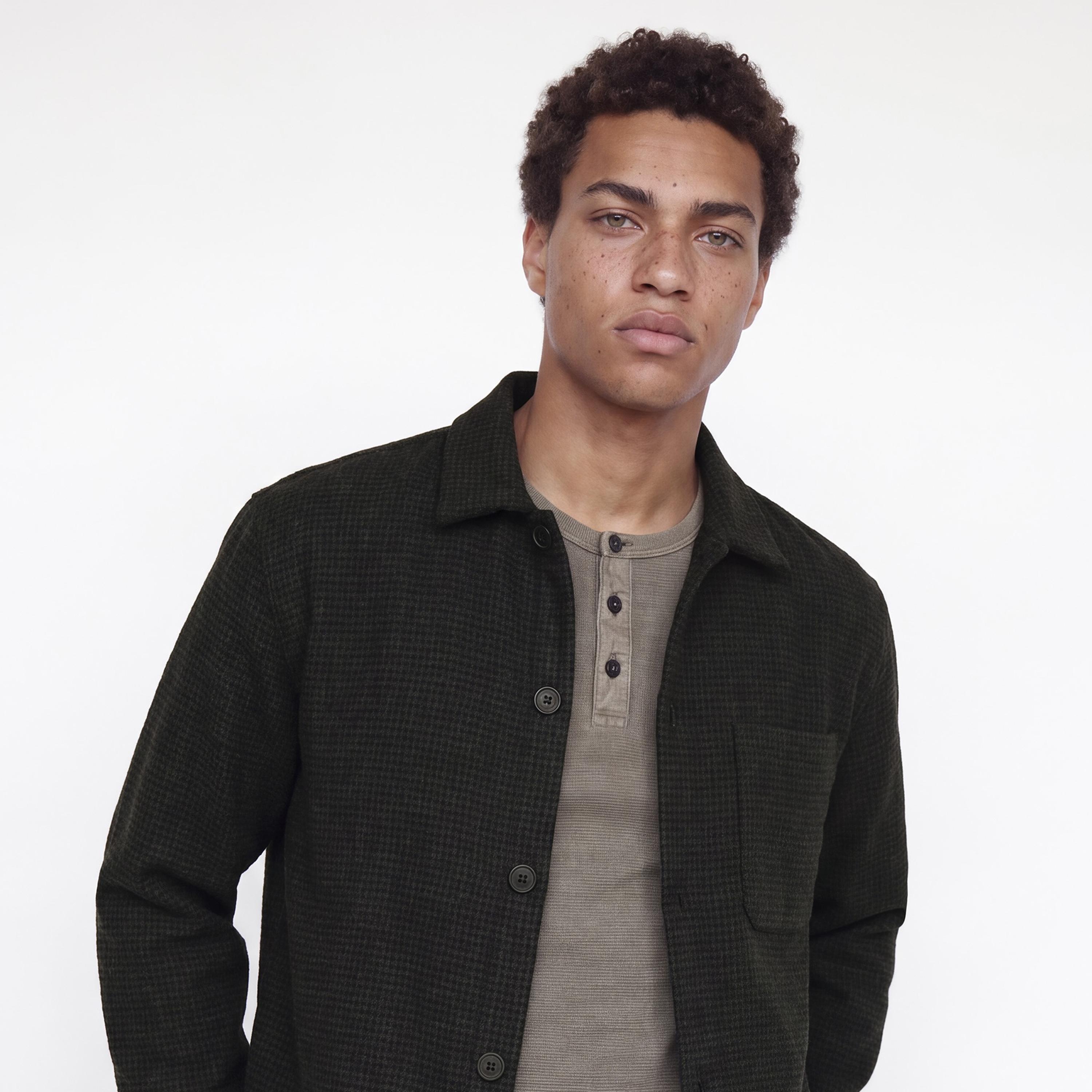 Jack & Jones Relaxed Fit Micro Checked Spread Collar Long Sleeves Men's Shacket-men-clothing-shirts-image-3