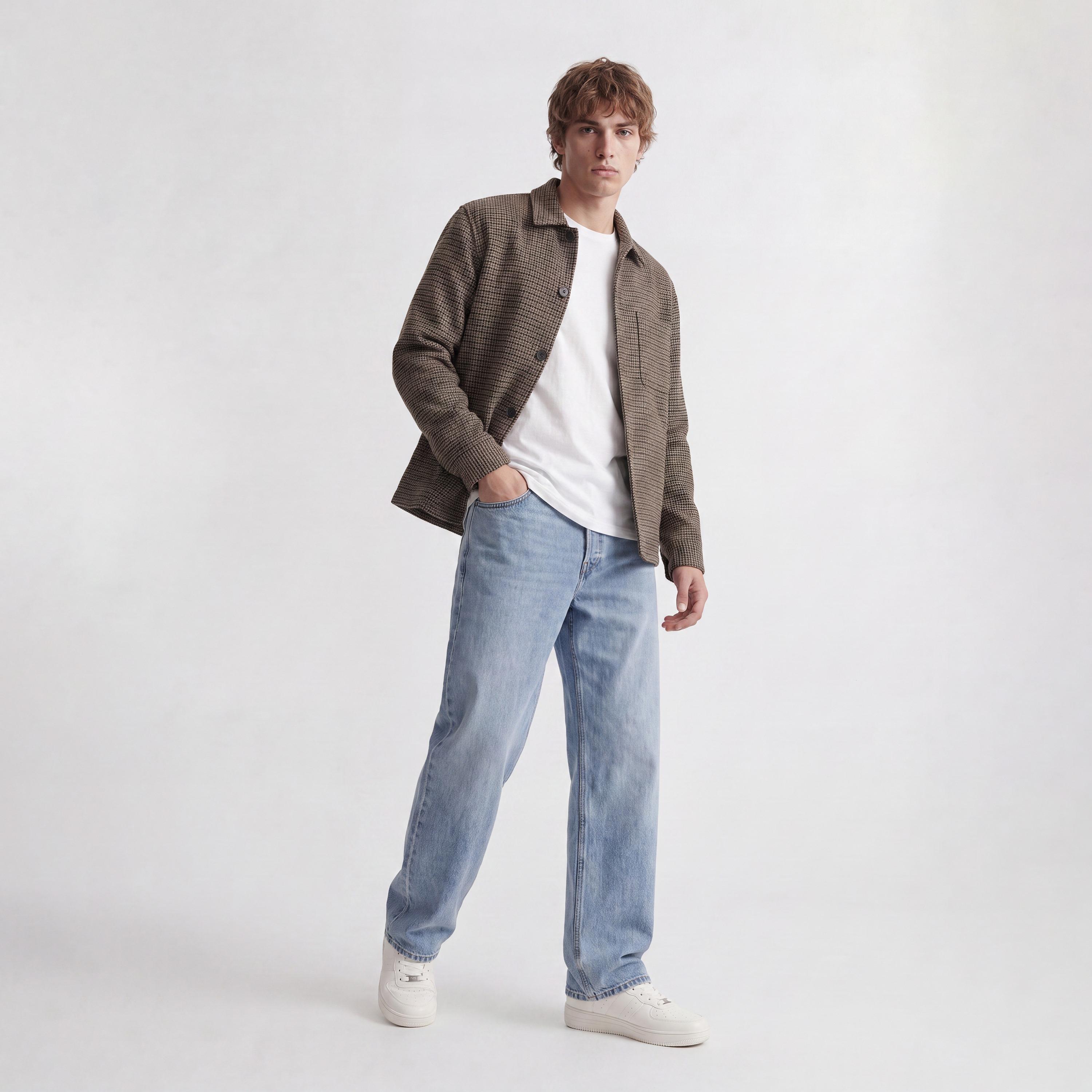 Jack & Jones Relaxed Fit Patterned Collared Long Sleeves Men's Shacket-men-clothing-shirts-image-2