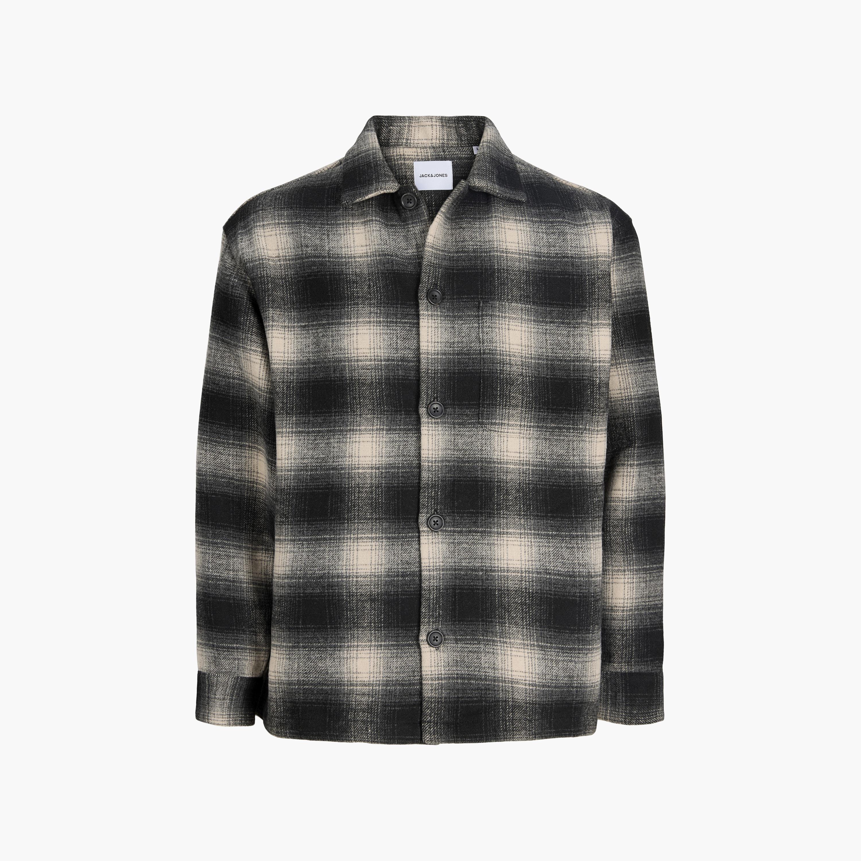 Jack & Jones Relaxed Fit Checked Spread Collar Long Sleeves Men's Shacket-men-clothing-shirts-image-12