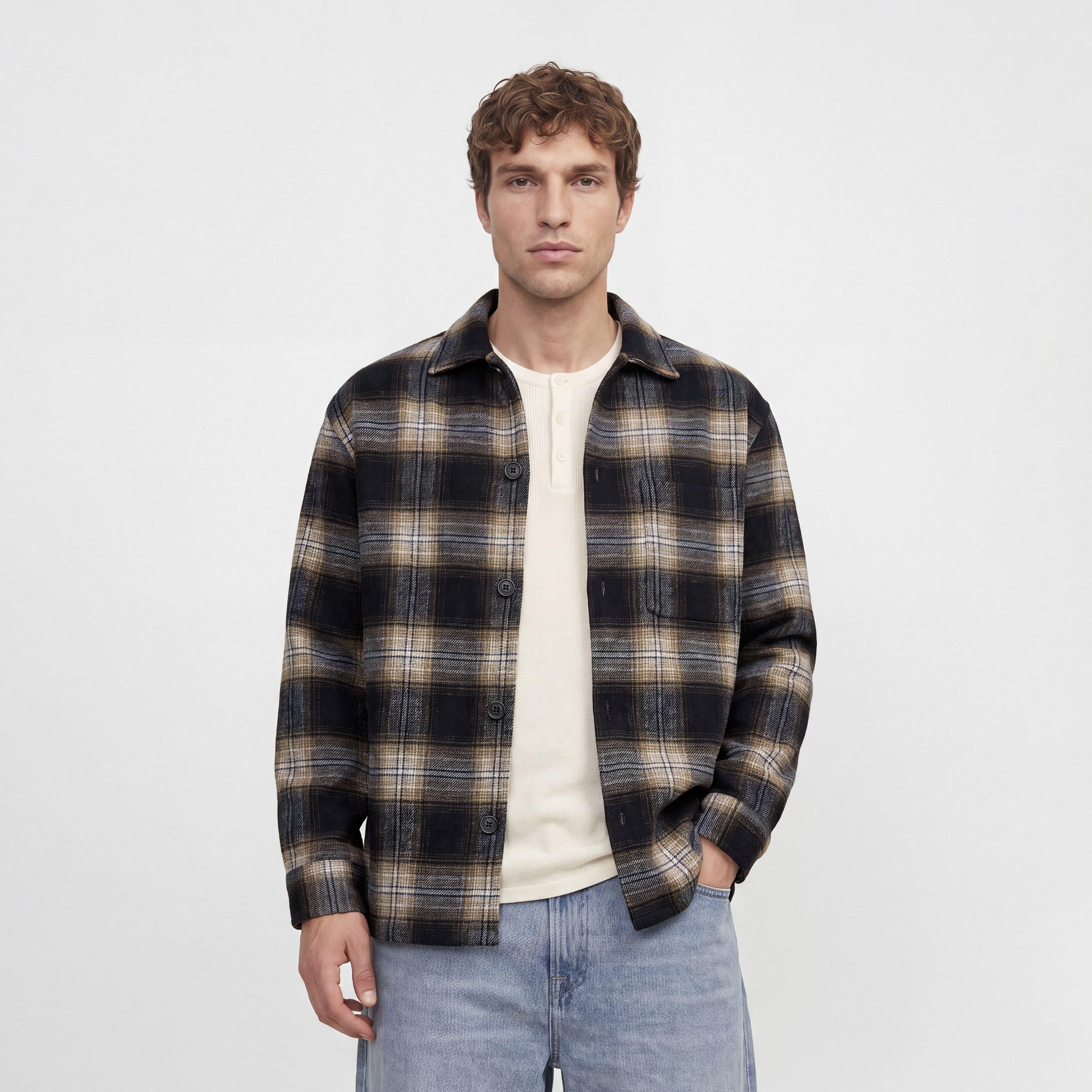 Jack & Jones Relaxed Fit Checked Spread Collar Long Sleeves Men's Shacket-men-clothing-shirts-image-1
