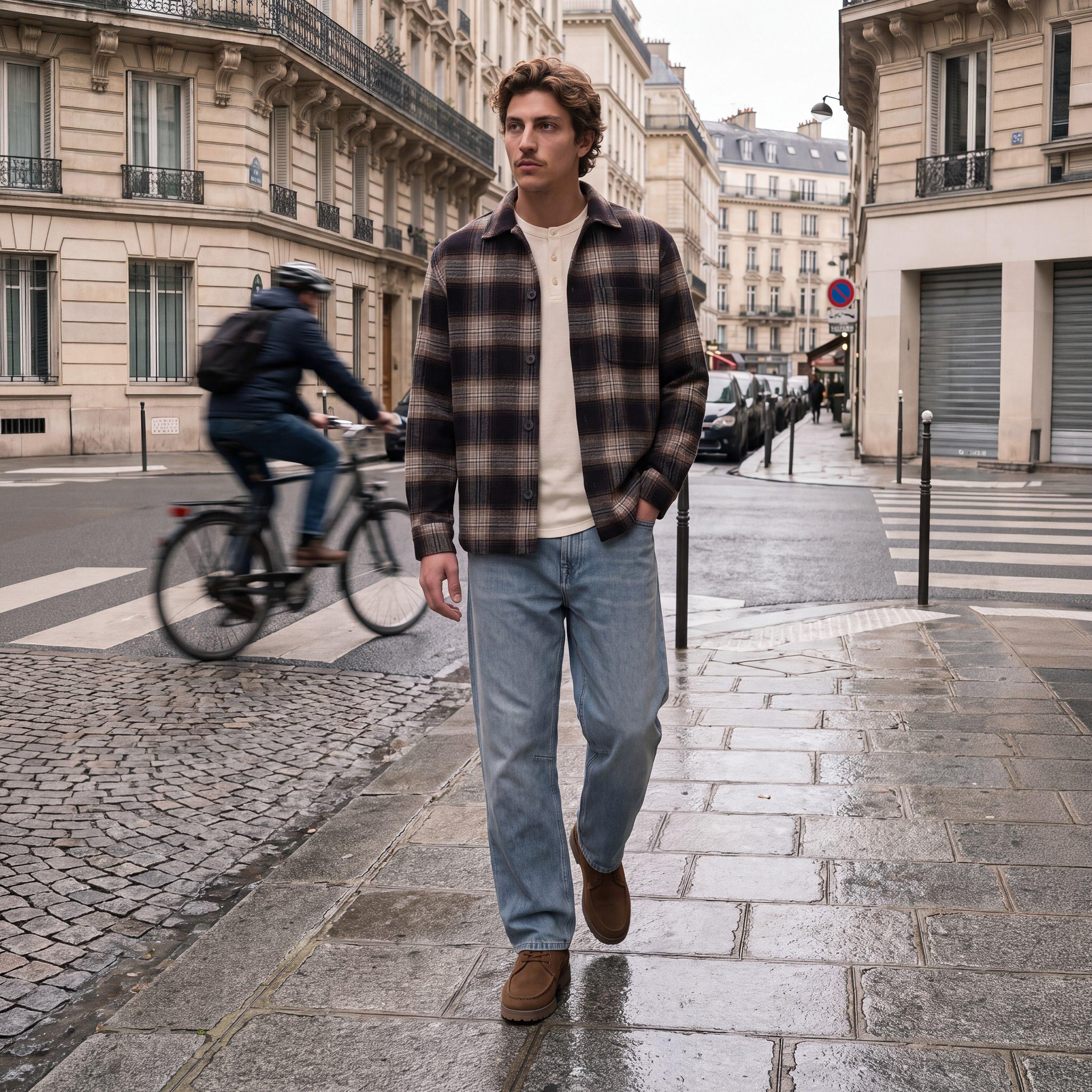 Jack & Jones Relaxed Fit Checked Spread Collar Long Sleeves Men's Shacket-men-clothing-shirts-image-3