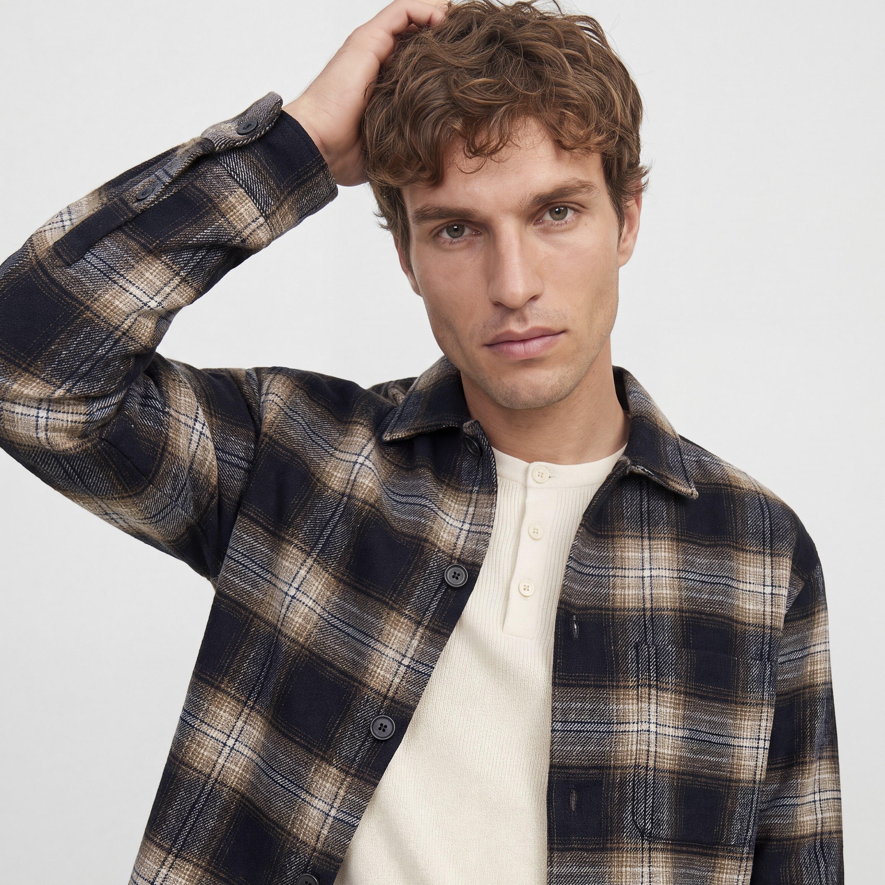 Jack & Jones Relaxed Fit Checked Spread Collar Long Sleeves Men's Shacket-men-clothing-shirts-image-4