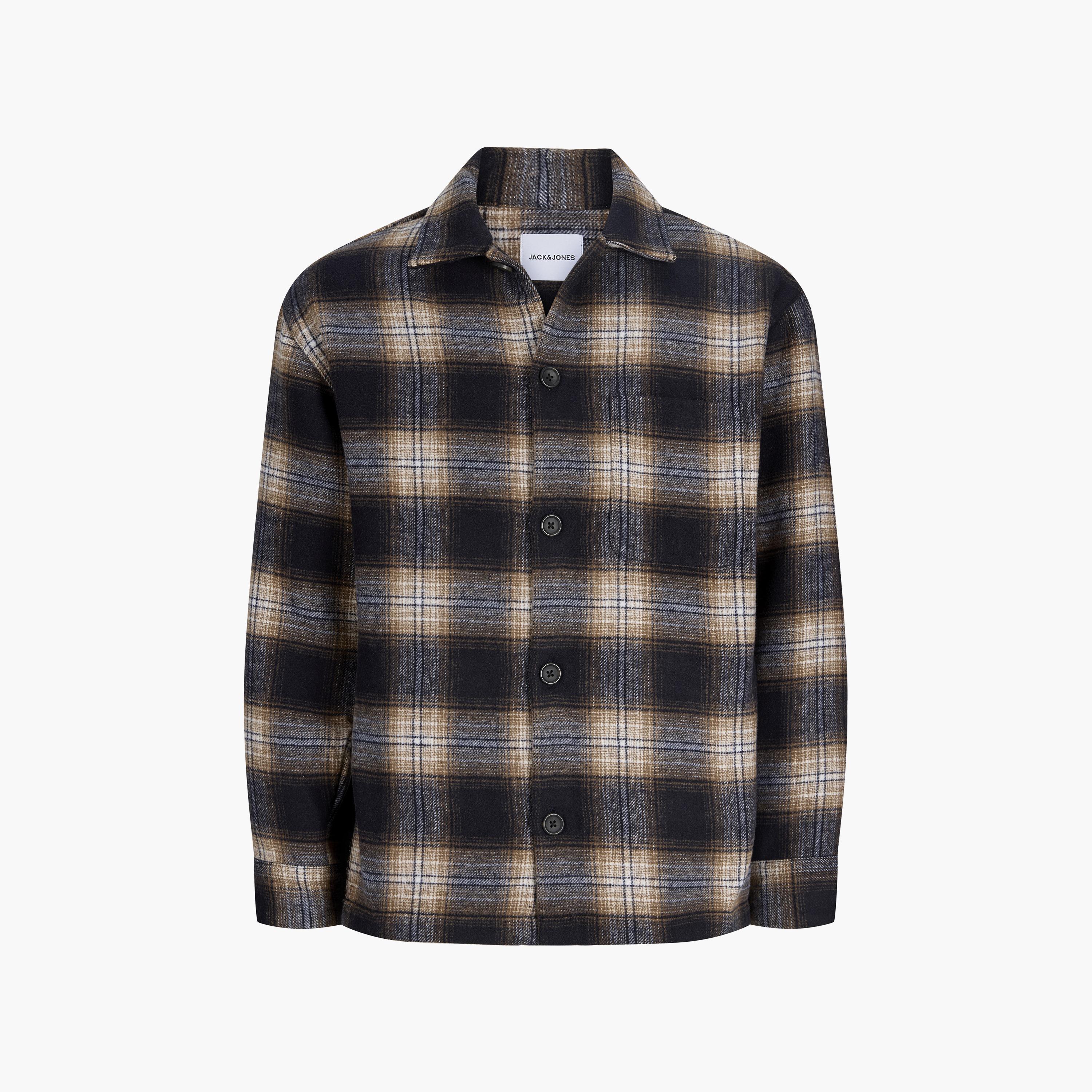 Jack & Jones Relaxed Fit Checked Spread Collar Long Sleeves Men's Shacket-men-clothing-shirts-image-6