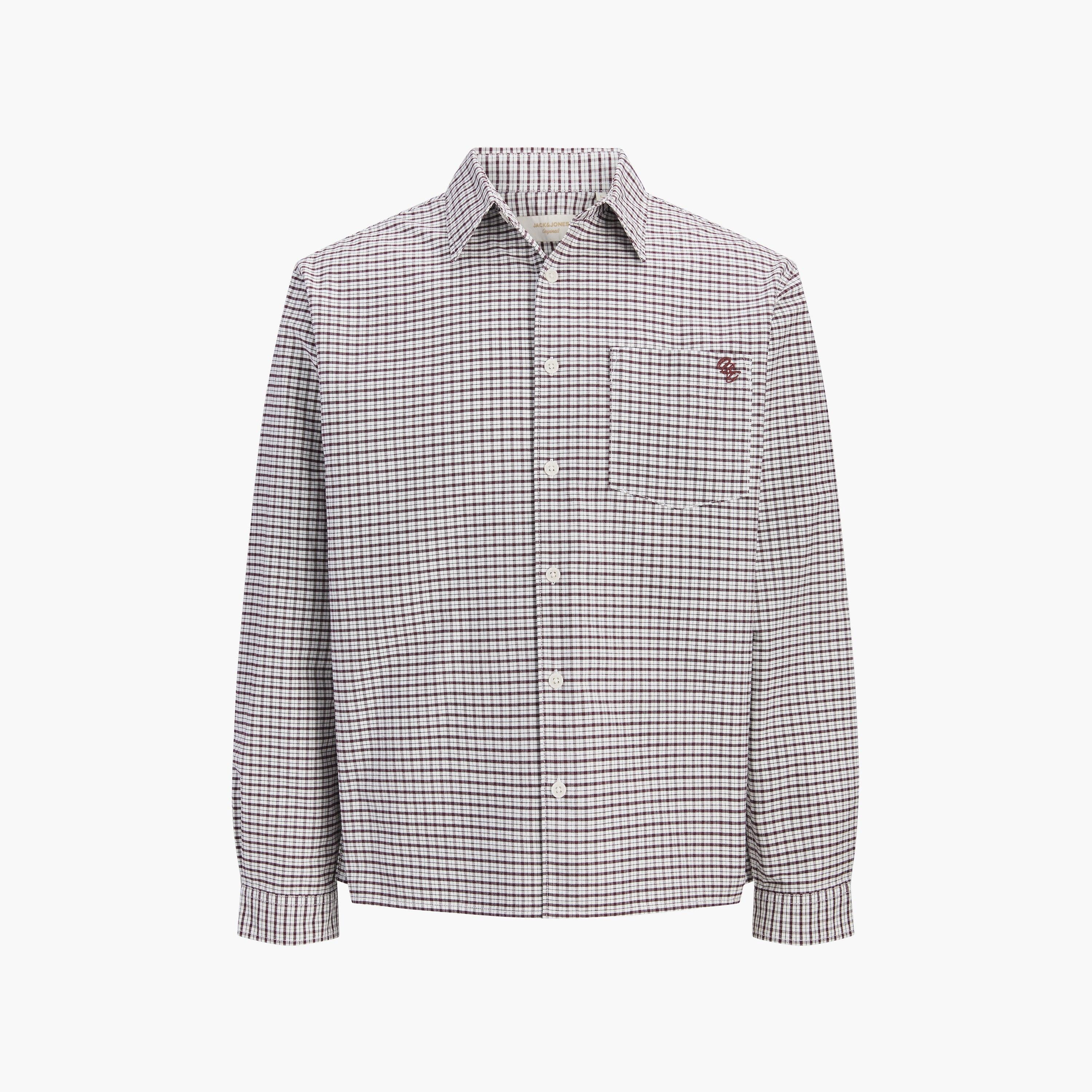 قميص رجالي بقصة ريلاكسد فيت بنقشة الكاروهات بياقة وأكمام طويلة من جاك آند جونز-men-clothing-shirts-image-7