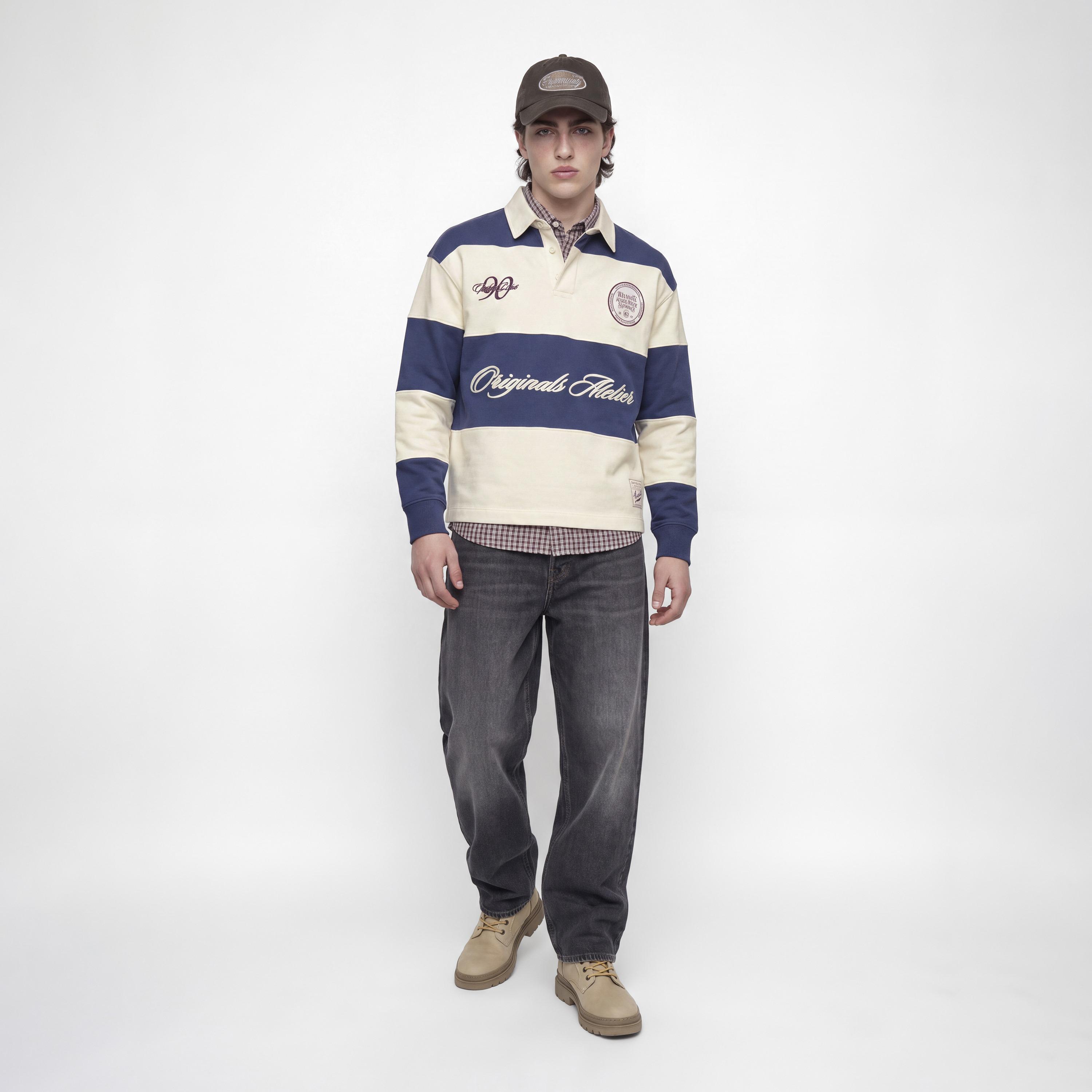 Jack & Jones Striped Polo Collar Long Sleeves Men's Rugby Sweatshirt-men-winterwear-hoodiesandsweatshirts-image-2
