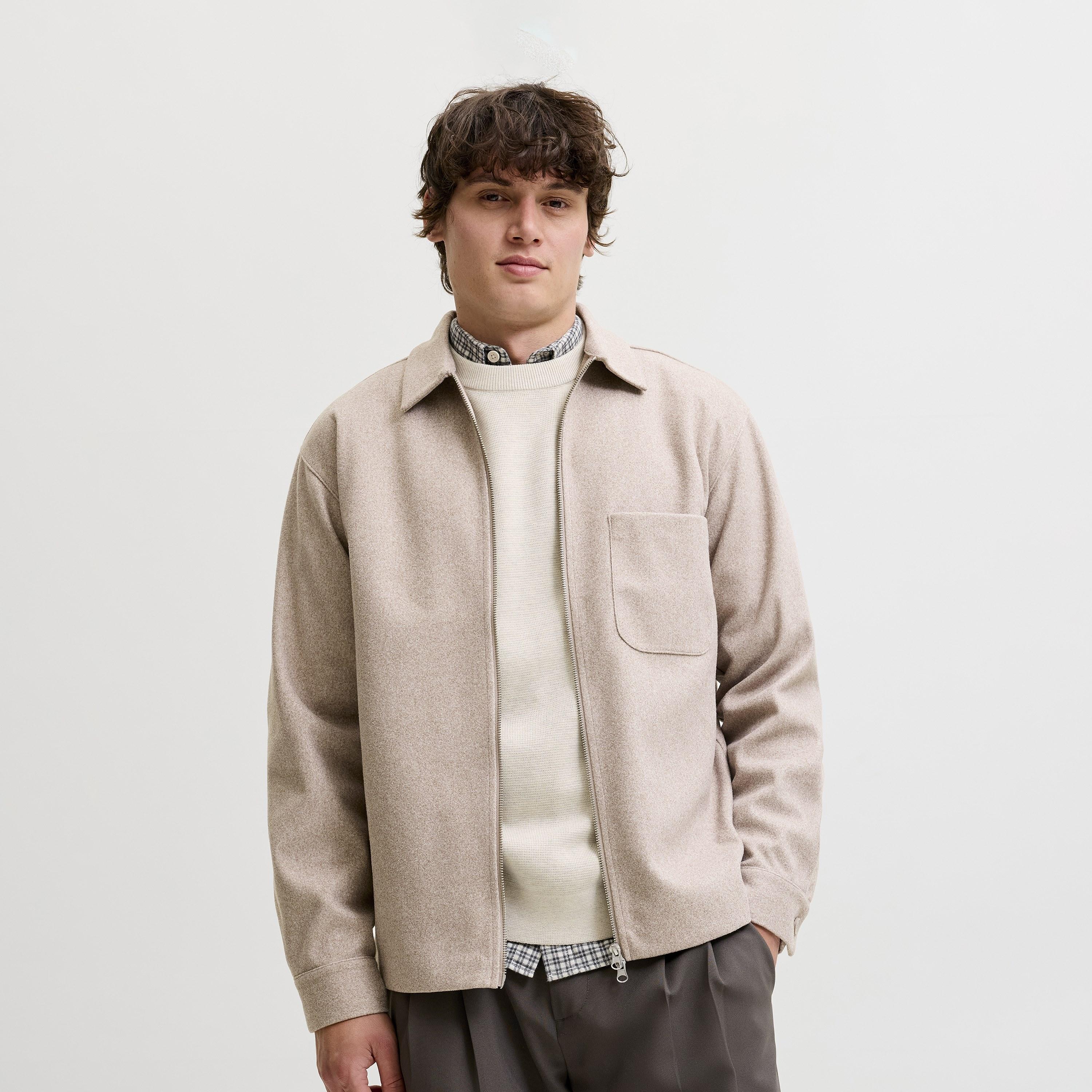 Jack & Jones Relaxed Fit Plain Collared Long Sleeves Men's Shacket-men-clothing-shirts-image-1