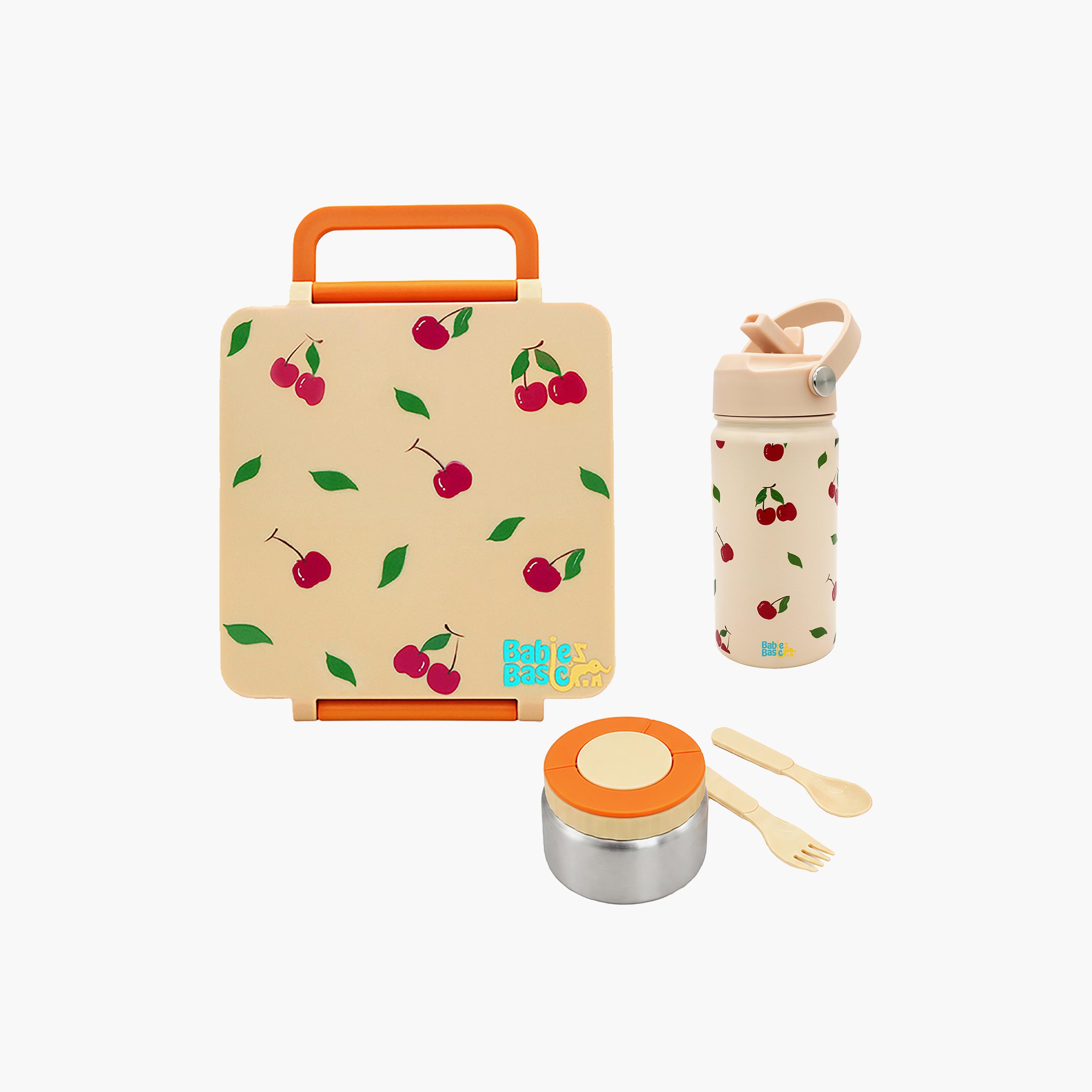 Babies Basic Fruit 4-Piece Insulated Bento Lunch Box Set with Snack Box & Water Bottle - 350 ml-school-lunchessentials-sets-image-1