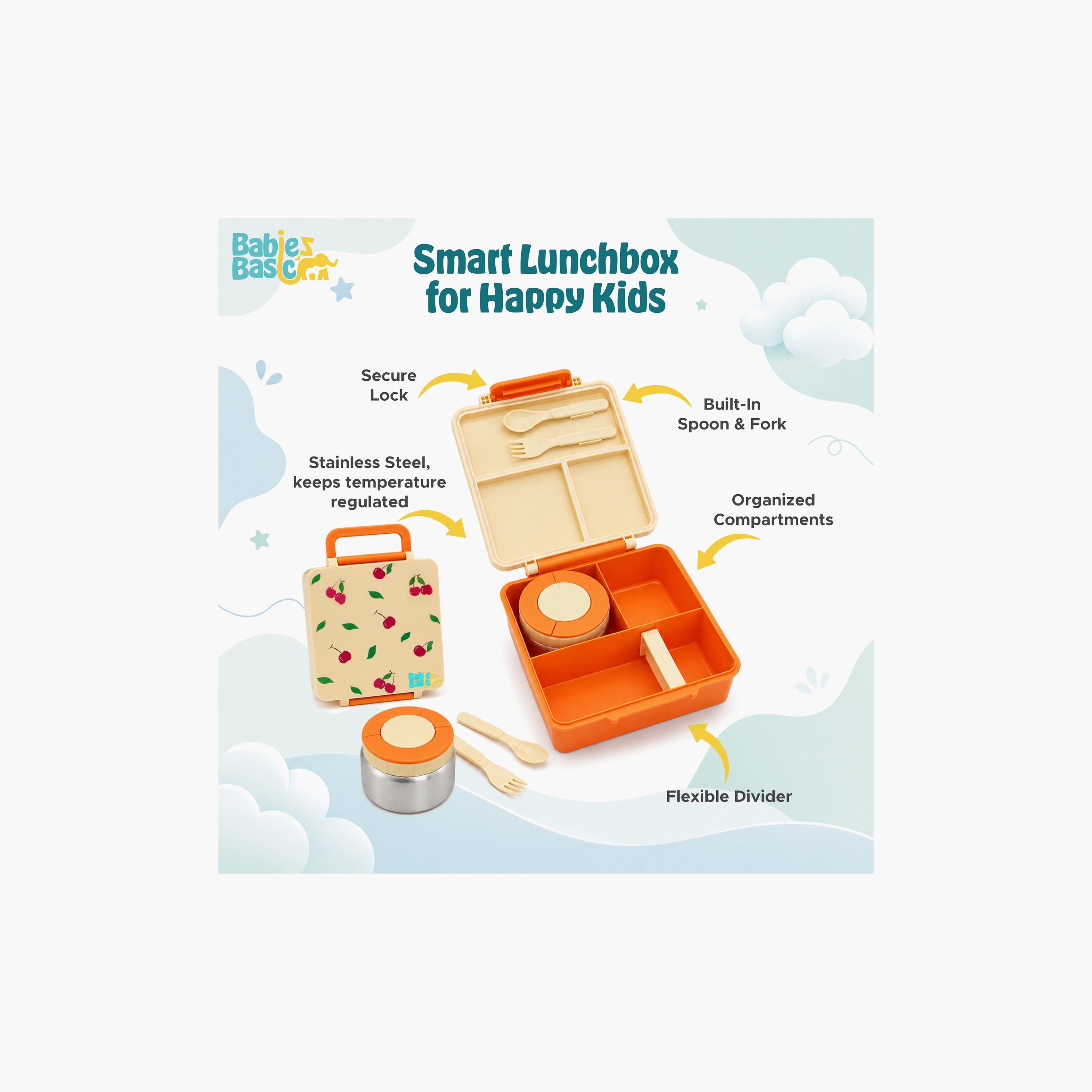 Babies Basic Fruit 4-Piece Insulated Bento Lunch Box Set with Snack Box & Water Bottle - 350 ml-school-lunchessentials-sets-image-10