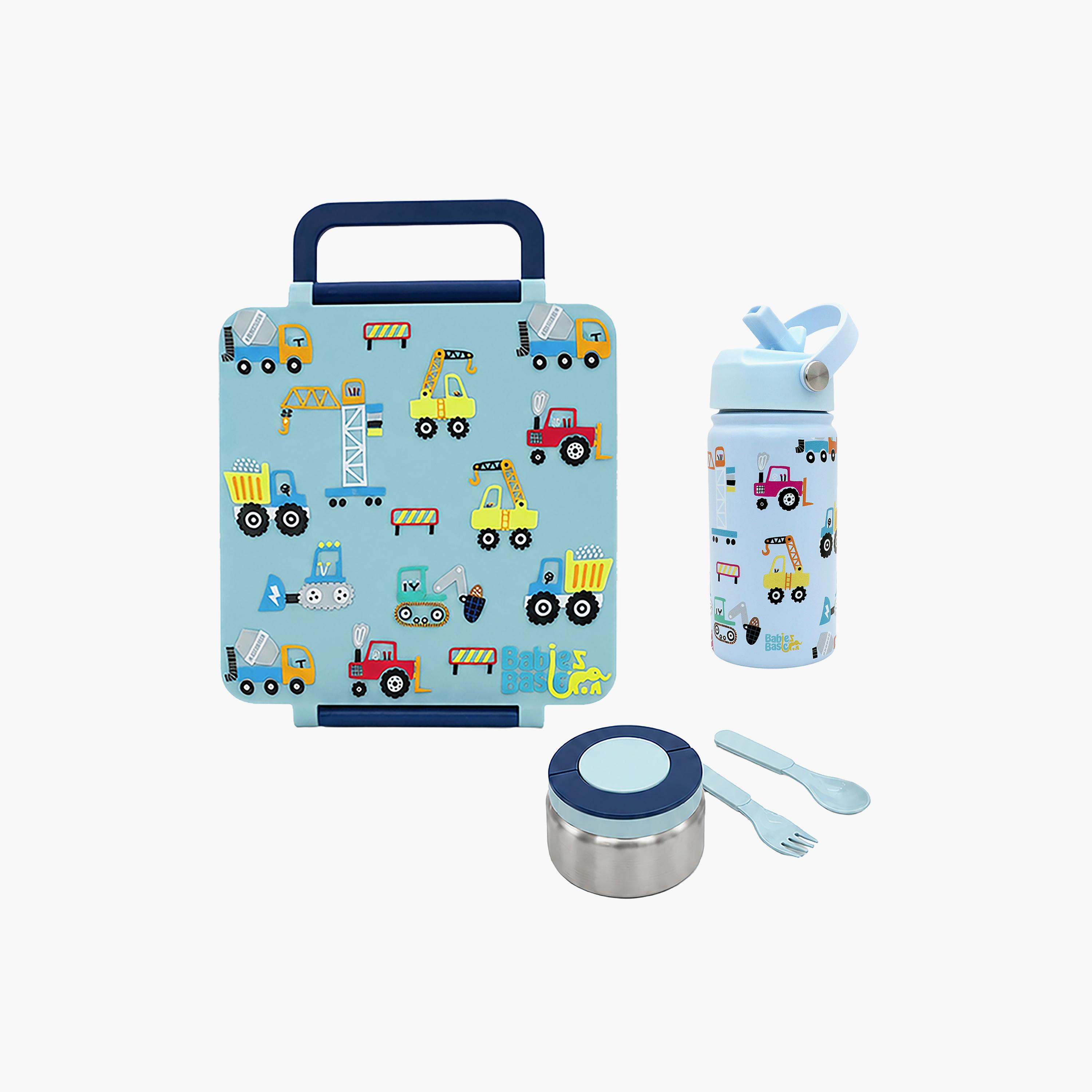 Babies Basic Vehicles 4-Piece Insulated Bento Lunch Box Set with Snack Box & Water Bottle - 350 ml-school-lunchessentials-sets-image-1