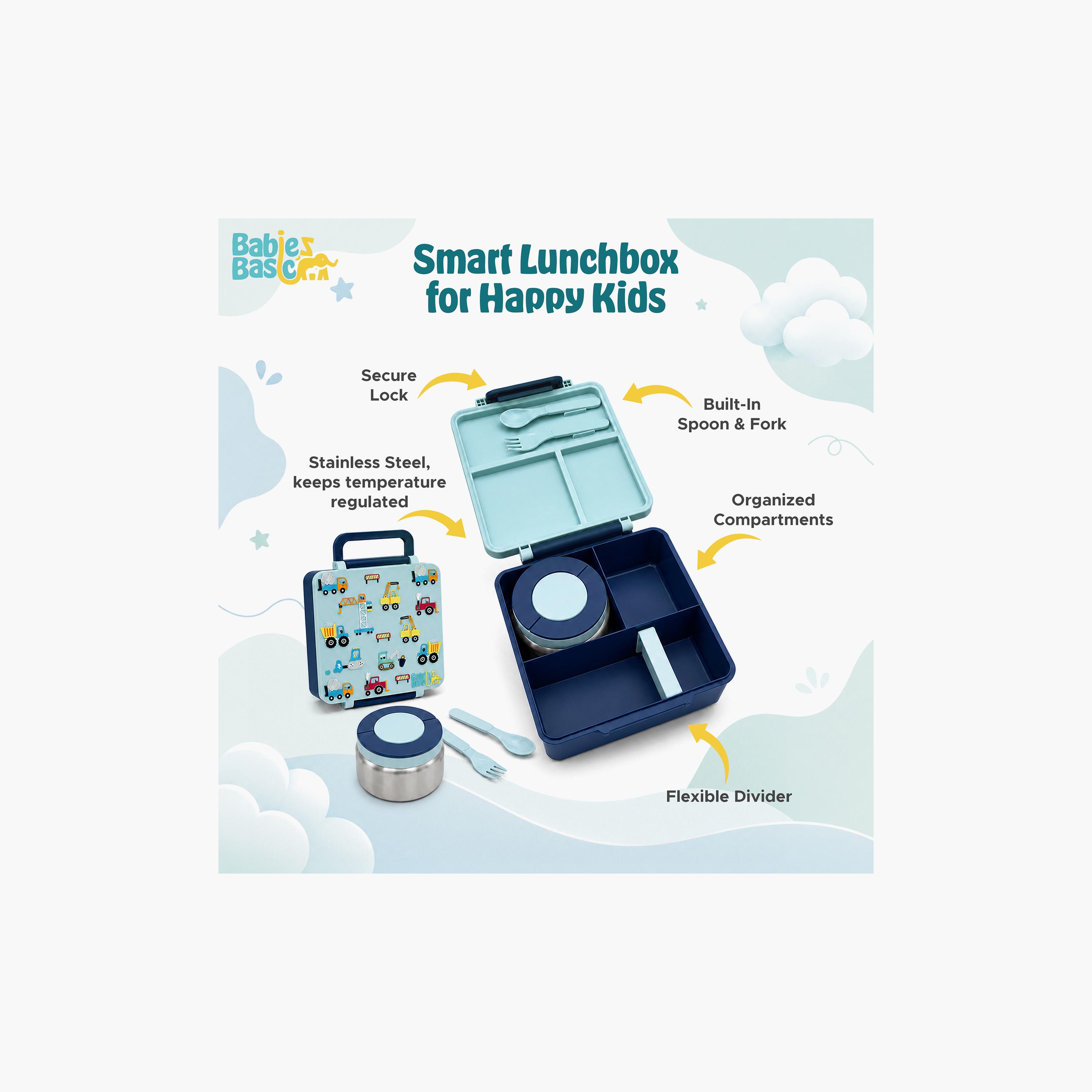 Babies Basic Vehicles 4-Piece Insulated Bento Lunch Box Set with Snack Box & Water Bottle - 350 ml-school-lunchessentials-sets-image-10