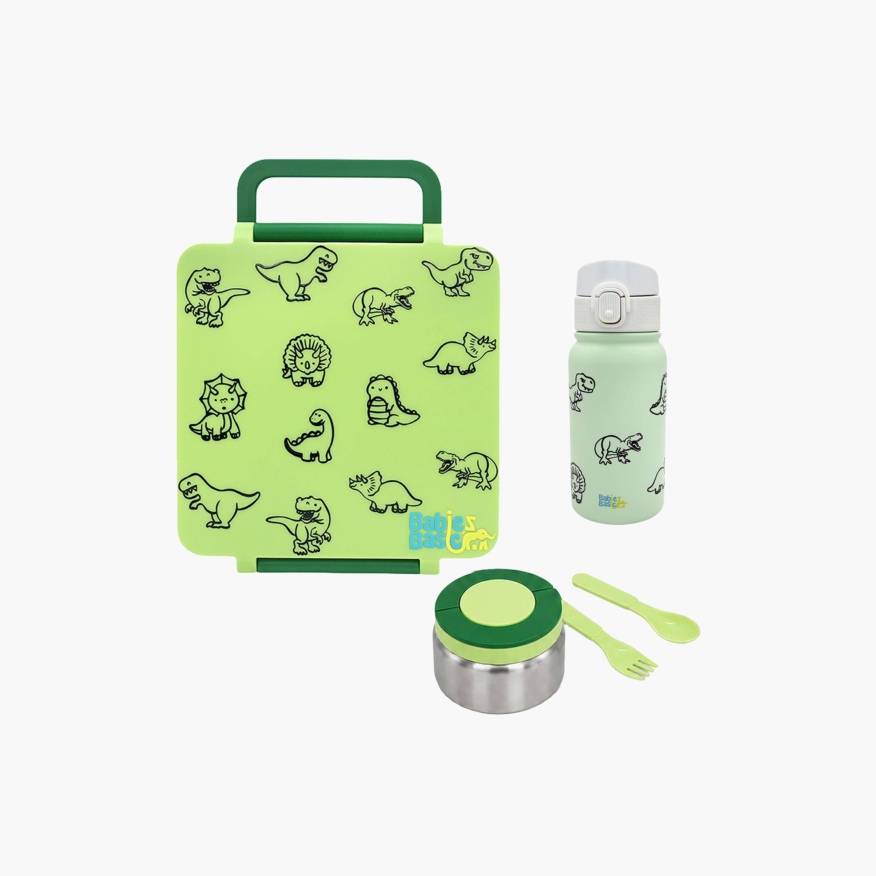 Babies Basic Dinosaur 4-Piece Insulated Bento Lunch Box Set with Snack Box & Water Bottle - 350 ml-school-lunchessentials-sets-image-1