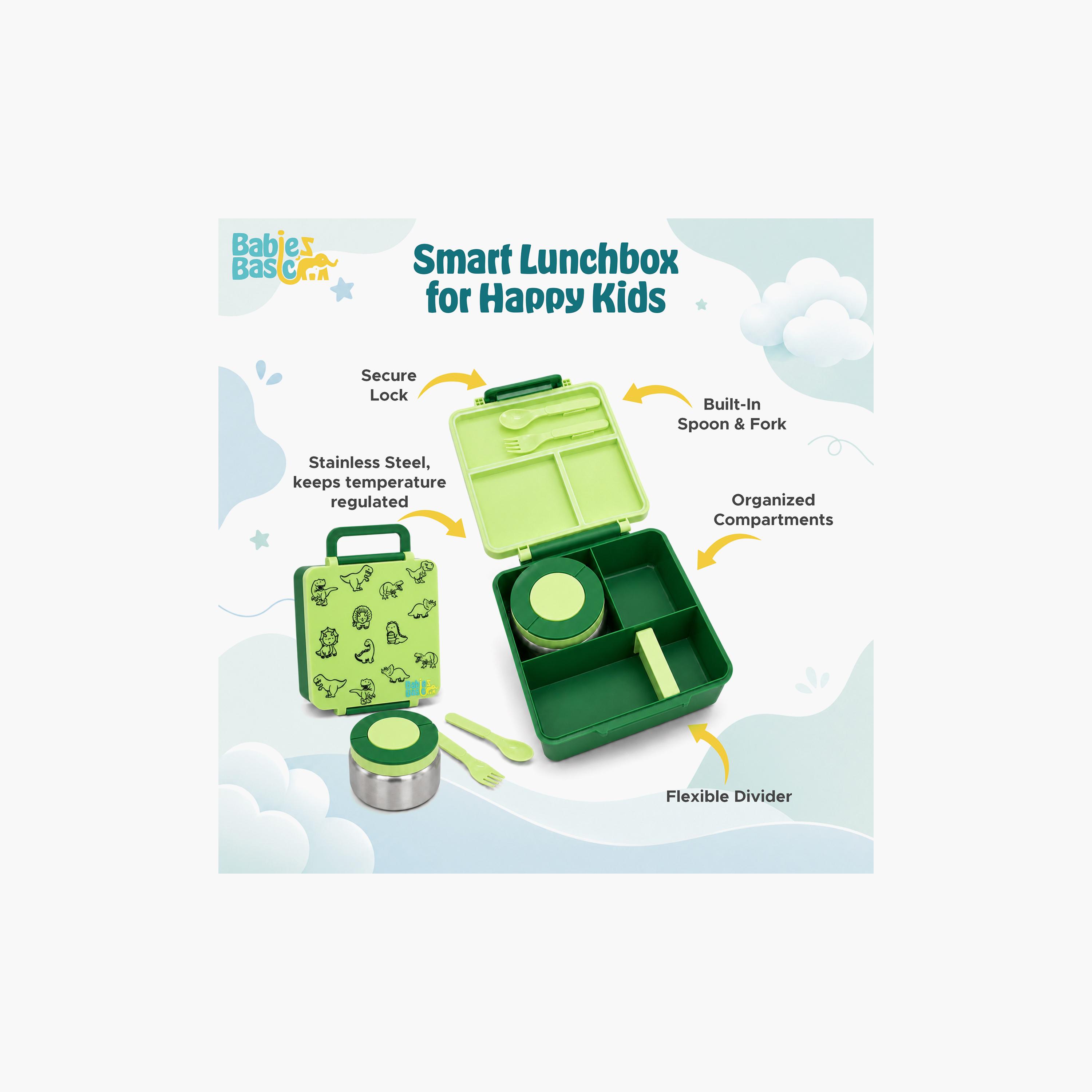 Babies Basic Dinosaur 4-Piece Insulated Bento Lunch Box Set with Snack Box & Water Bottle - 350 ml-school-lunchessentials-sets-image-10