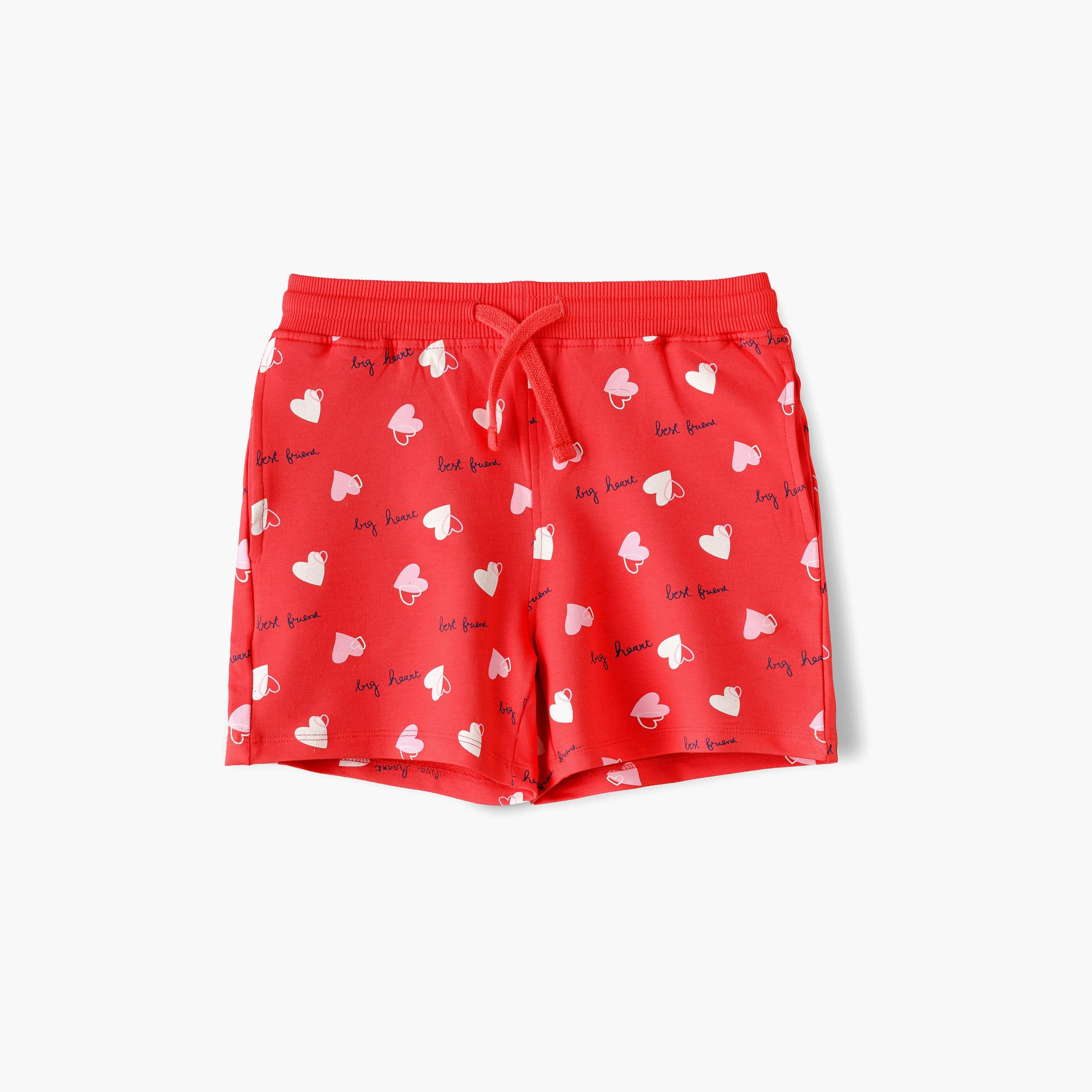 Babyqlo Heart Printed Elasticated Shorts-girls-clothing-bottoms-shorts-image-1