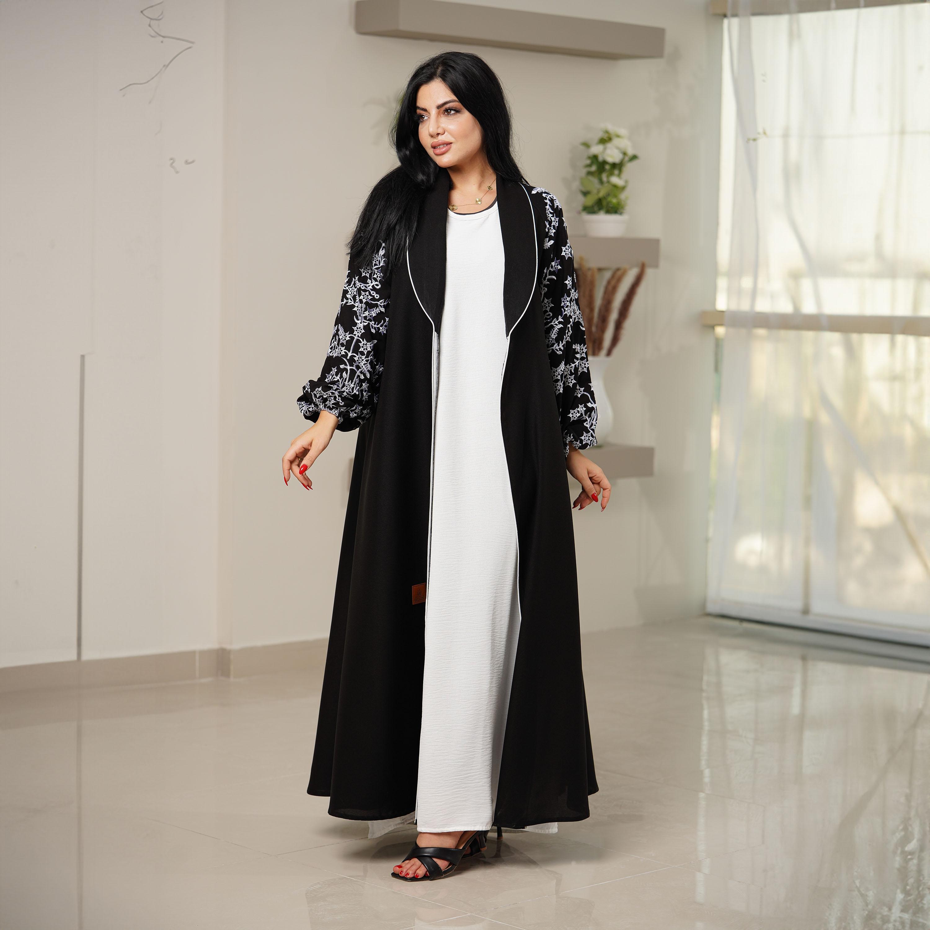 Zahiyh Embroidered Open Front Abaya with Hijab-women-arabicclothing-abayas-image-2