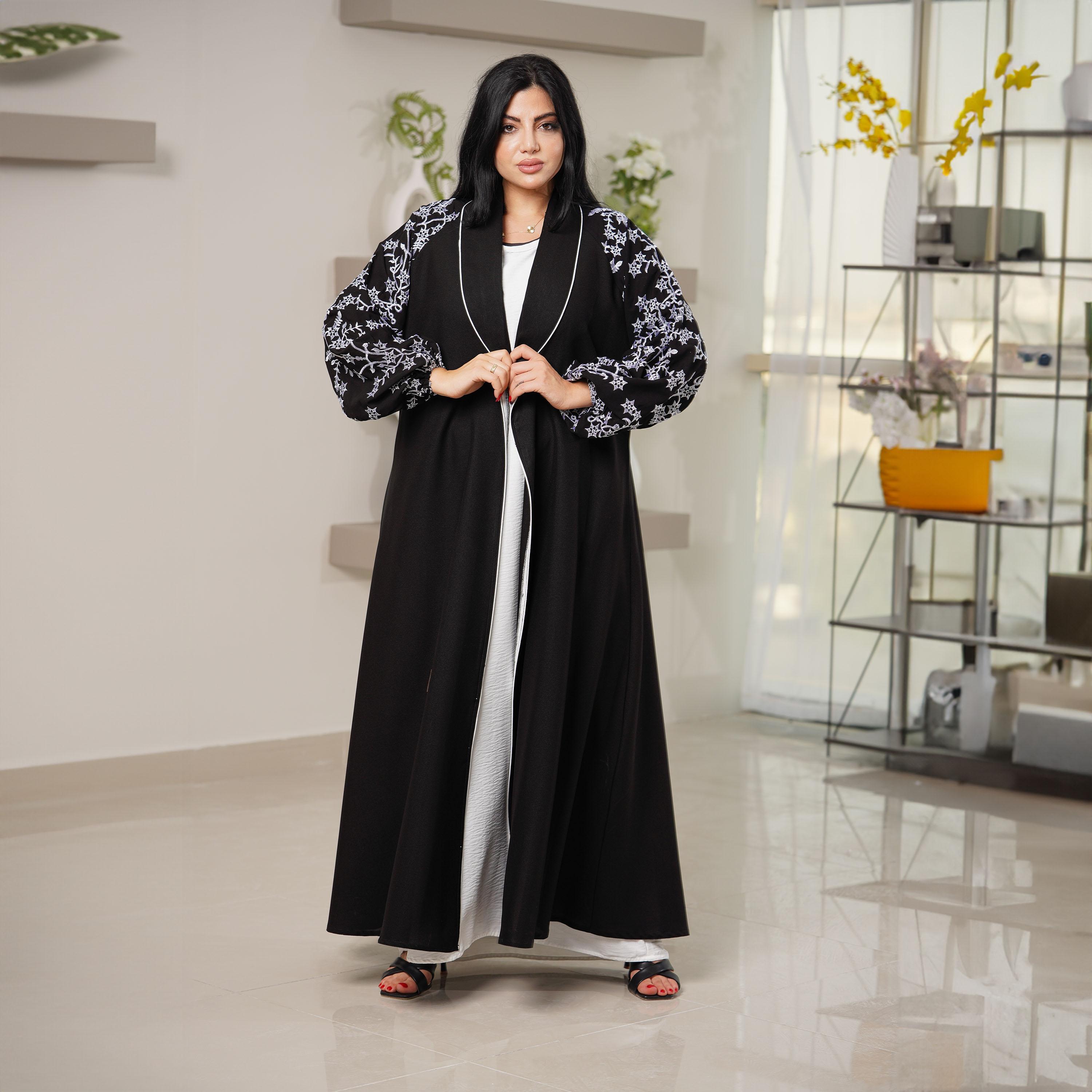 Zahiyh Embroidered Open Front Abaya with Hijab-women-arabicclothing-abayas-image-3