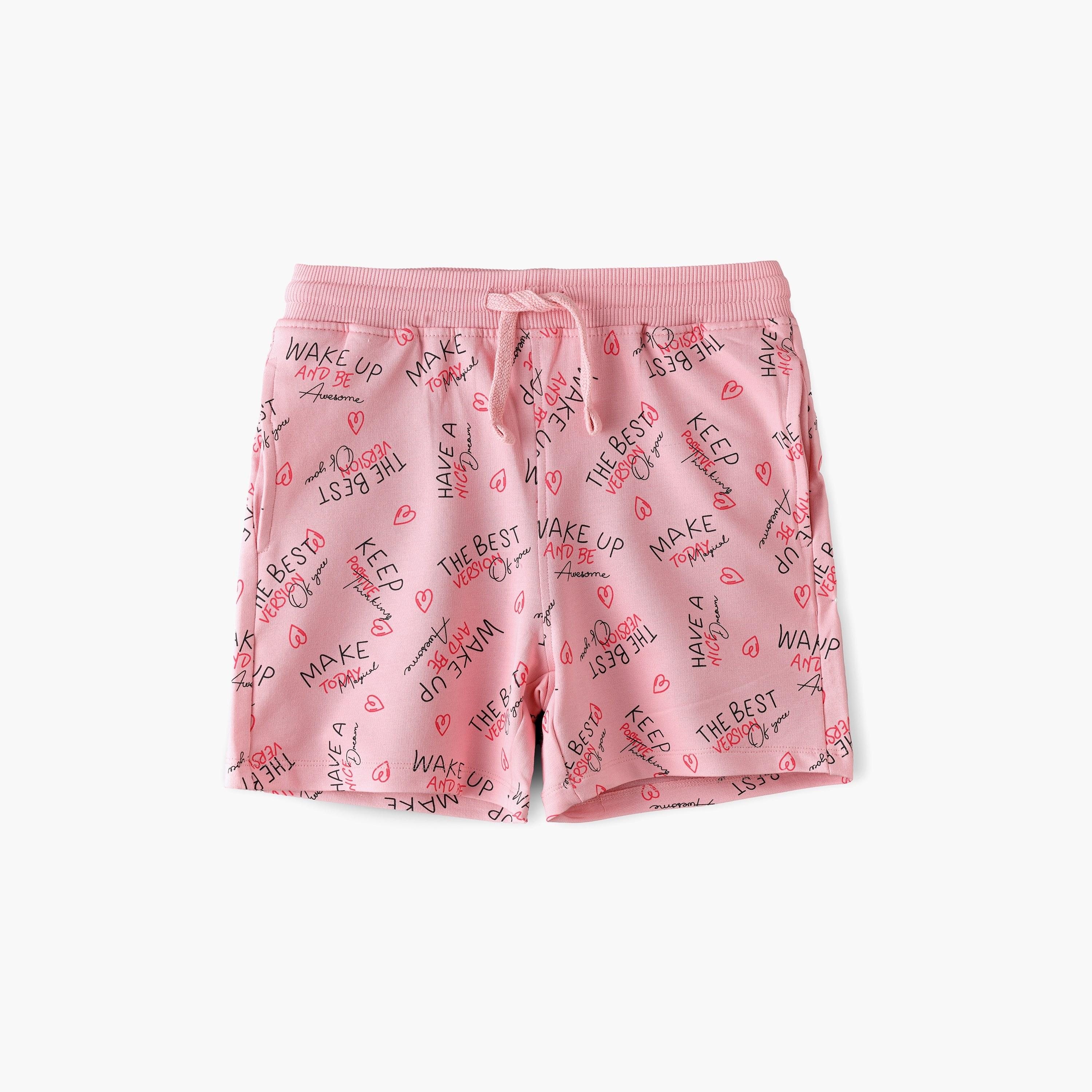 Babyqlo Motivational Slogan Printed Elasticated Shorts-baby-girls-clothing-bottoms-shorts-image-1