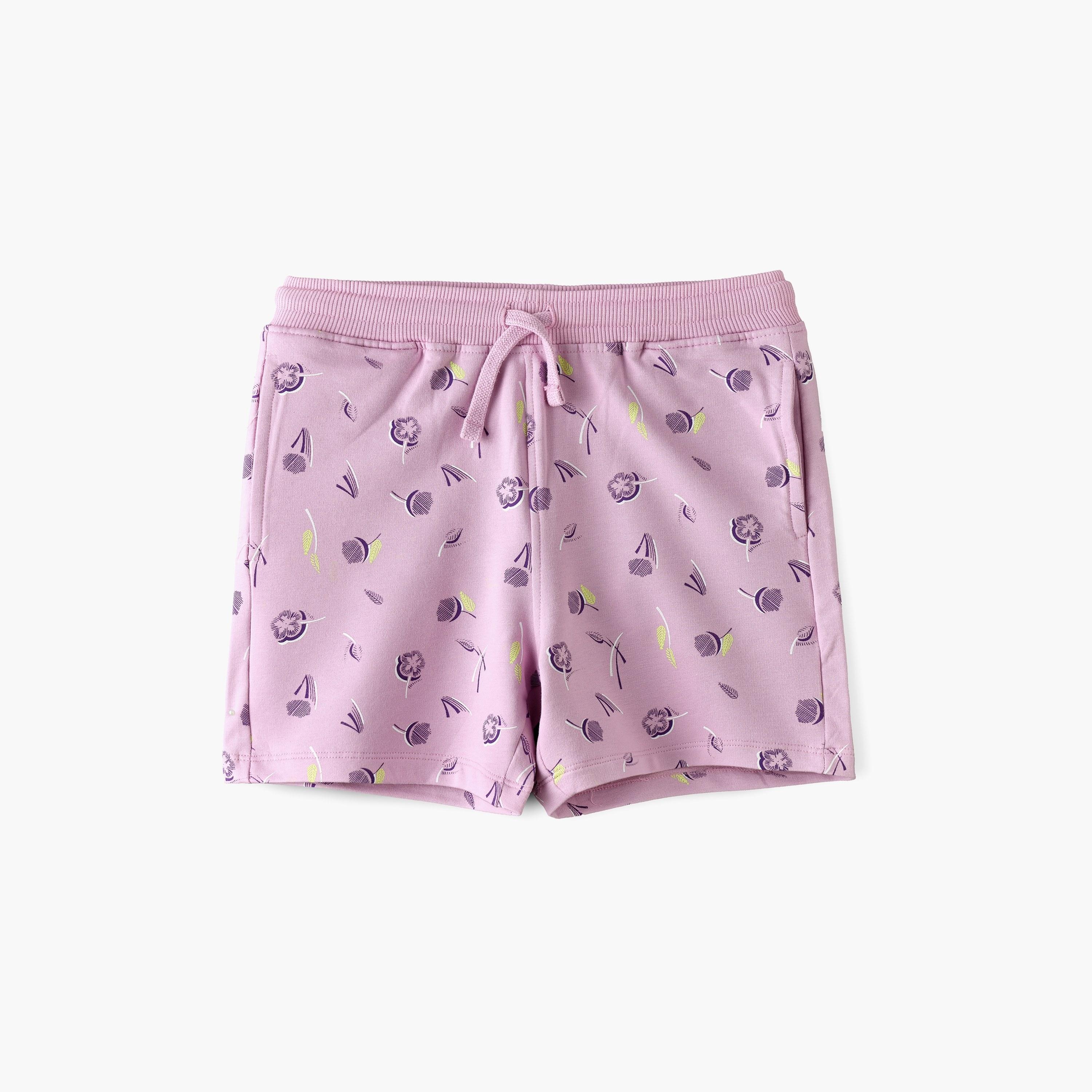 شورت مطاطي مطبوع عليه زهور أرجوانية من بيبيكلو-baby-girls-clothing-bottoms-shorts-image-1