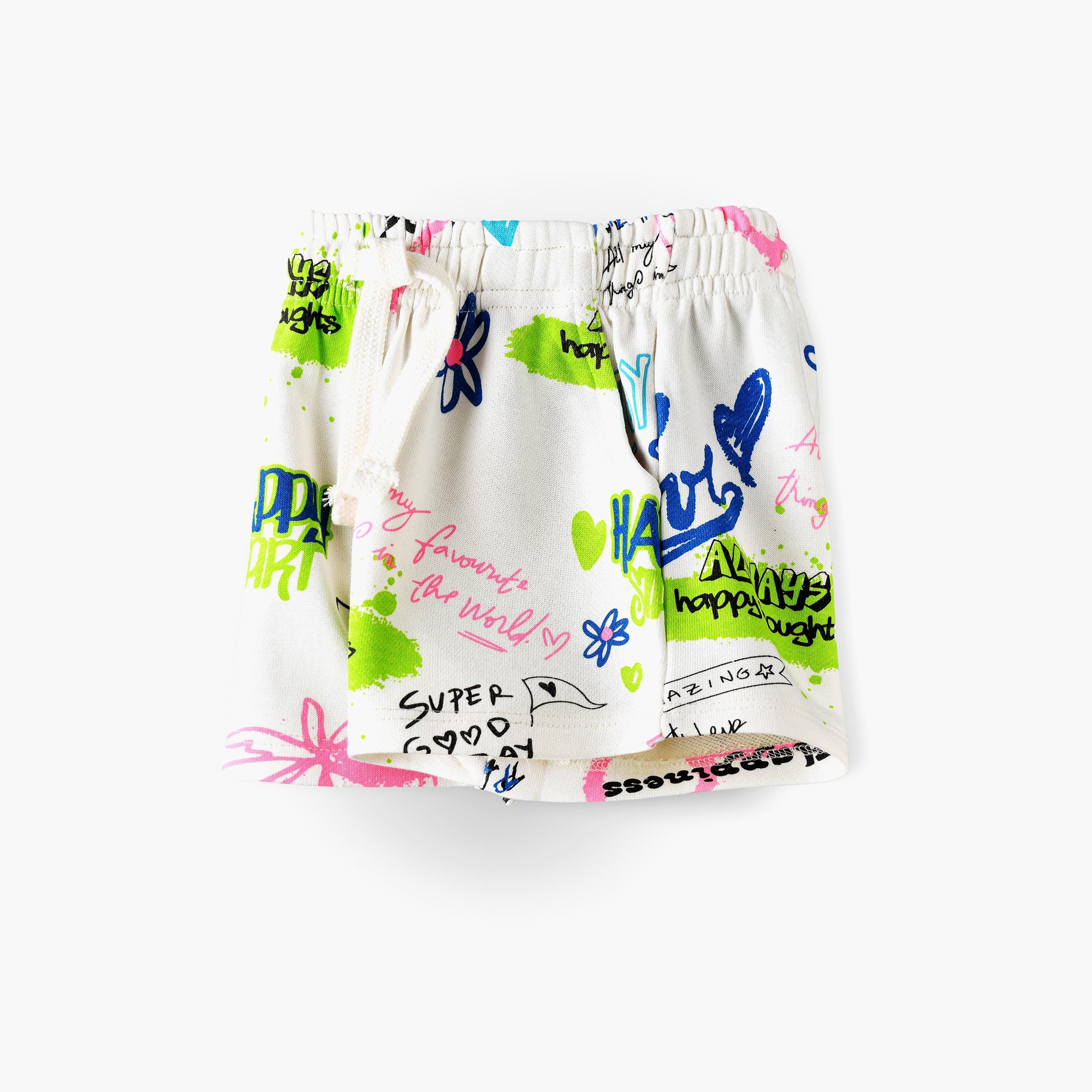 شورت مطاطي مطبوع عليه هابي سامر من بيبيكلو-baby-girls-clothing-bottoms-shorts-image-3