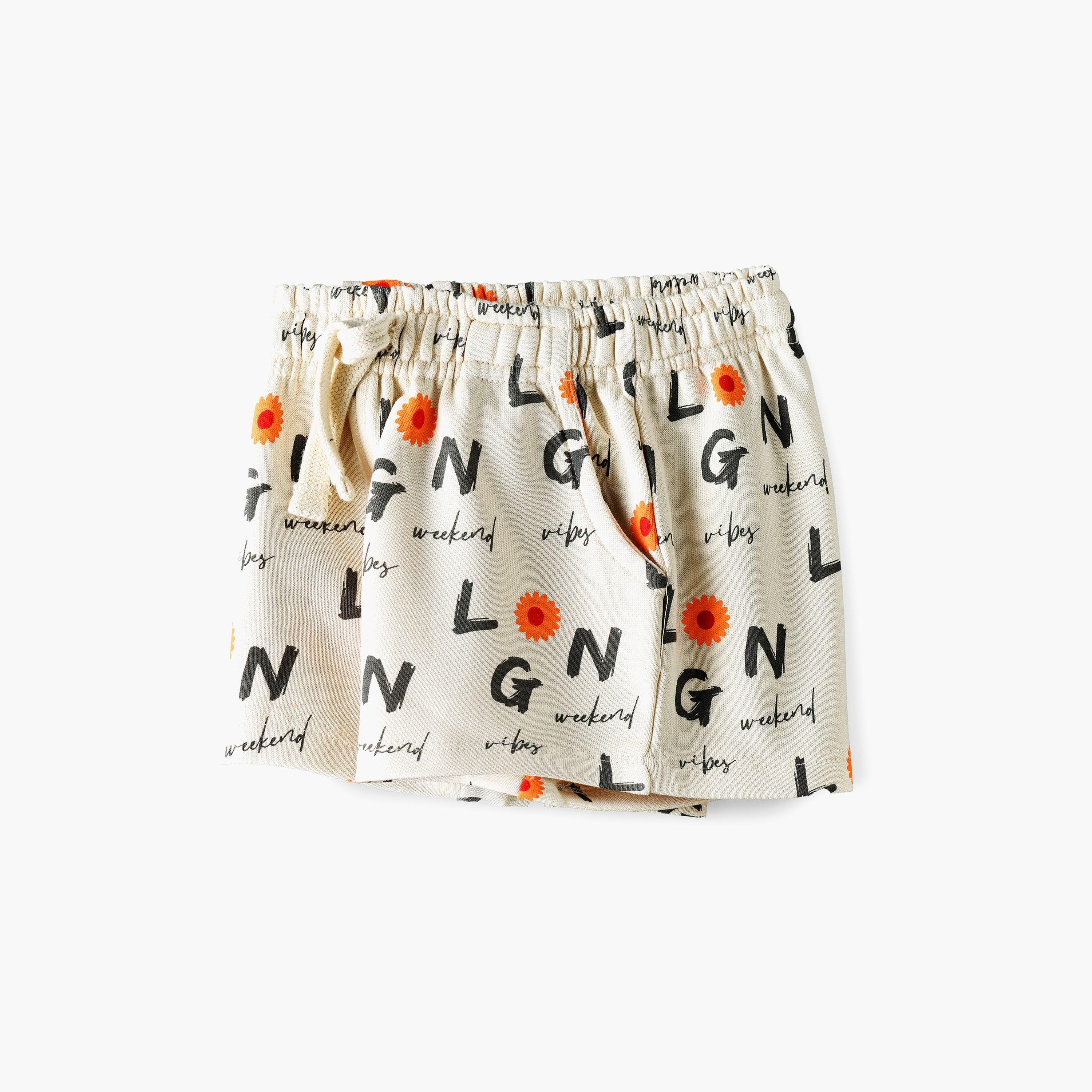 Babyqlo Weekend Vibes Printed Elasticated Shorts-girls-clothing-bottoms-shorts-image-3