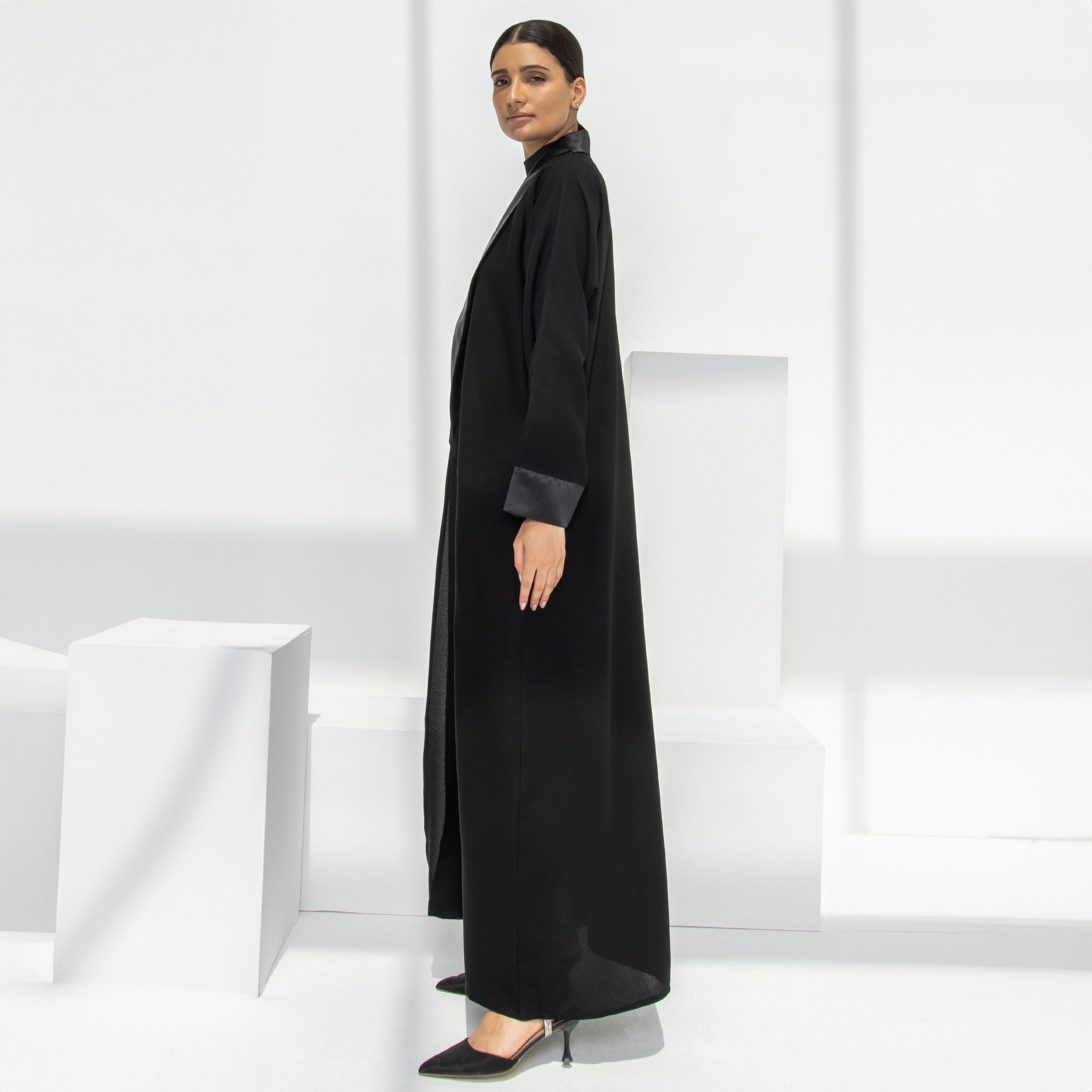 Pinkit Plain Shawl Lapel Coat Style Abaya with Hijab-women-arabicclothing-abayas-image-4