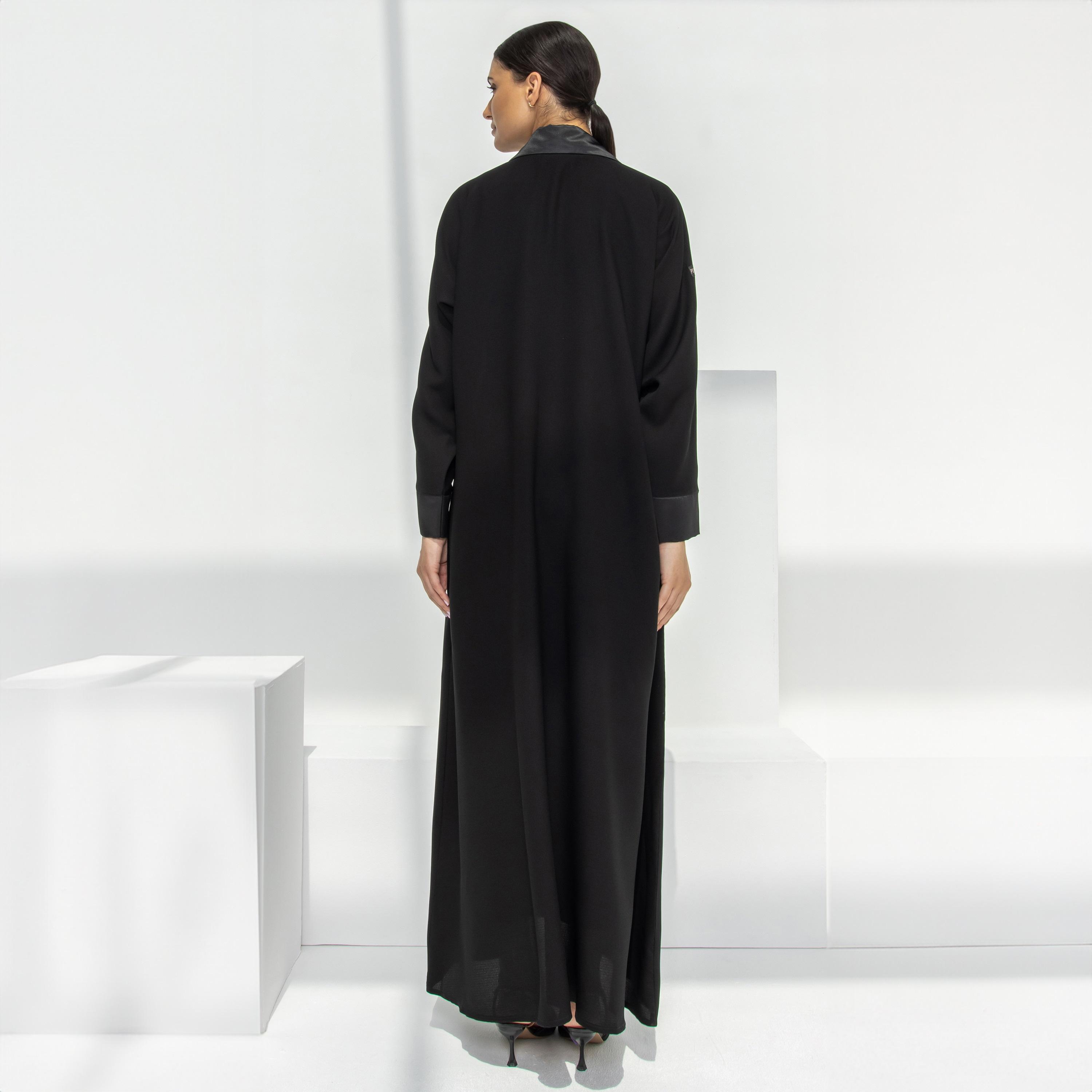 Pinkit Plain Shawl Lapel Coat Style Abaya with Hijab-women-arabicclothing-abayas-image-5