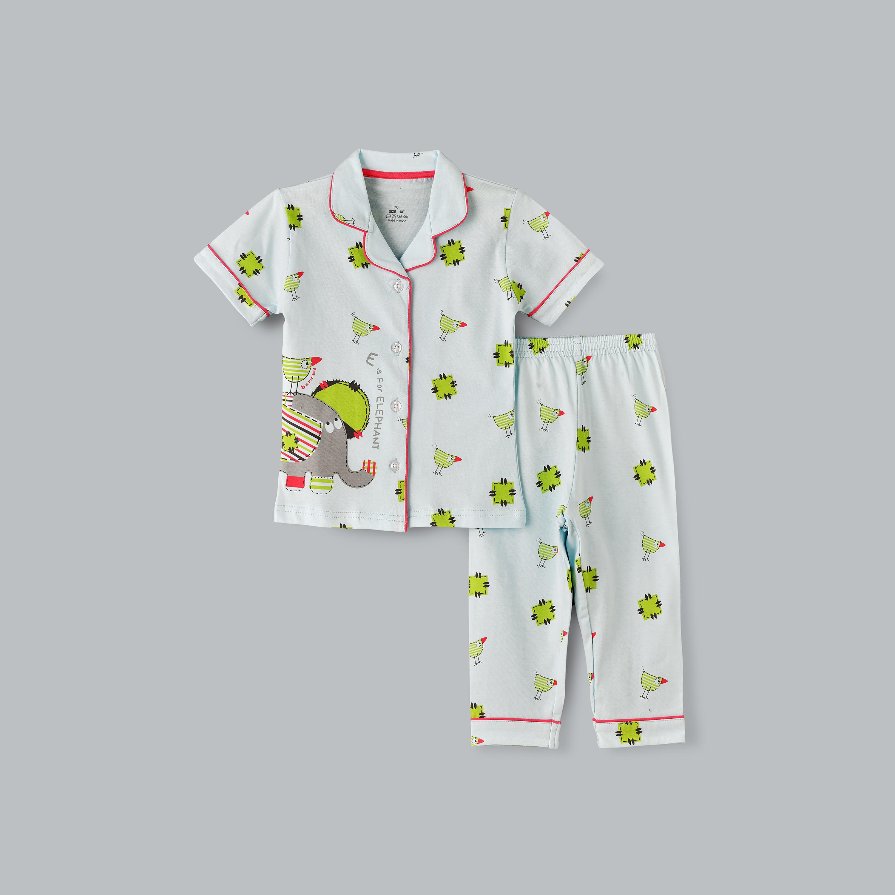 Babyqlo Printed Short Sleeves Shirt with Pyjama-baby-girls-clothing-nightwear-pyjamasets-image-1