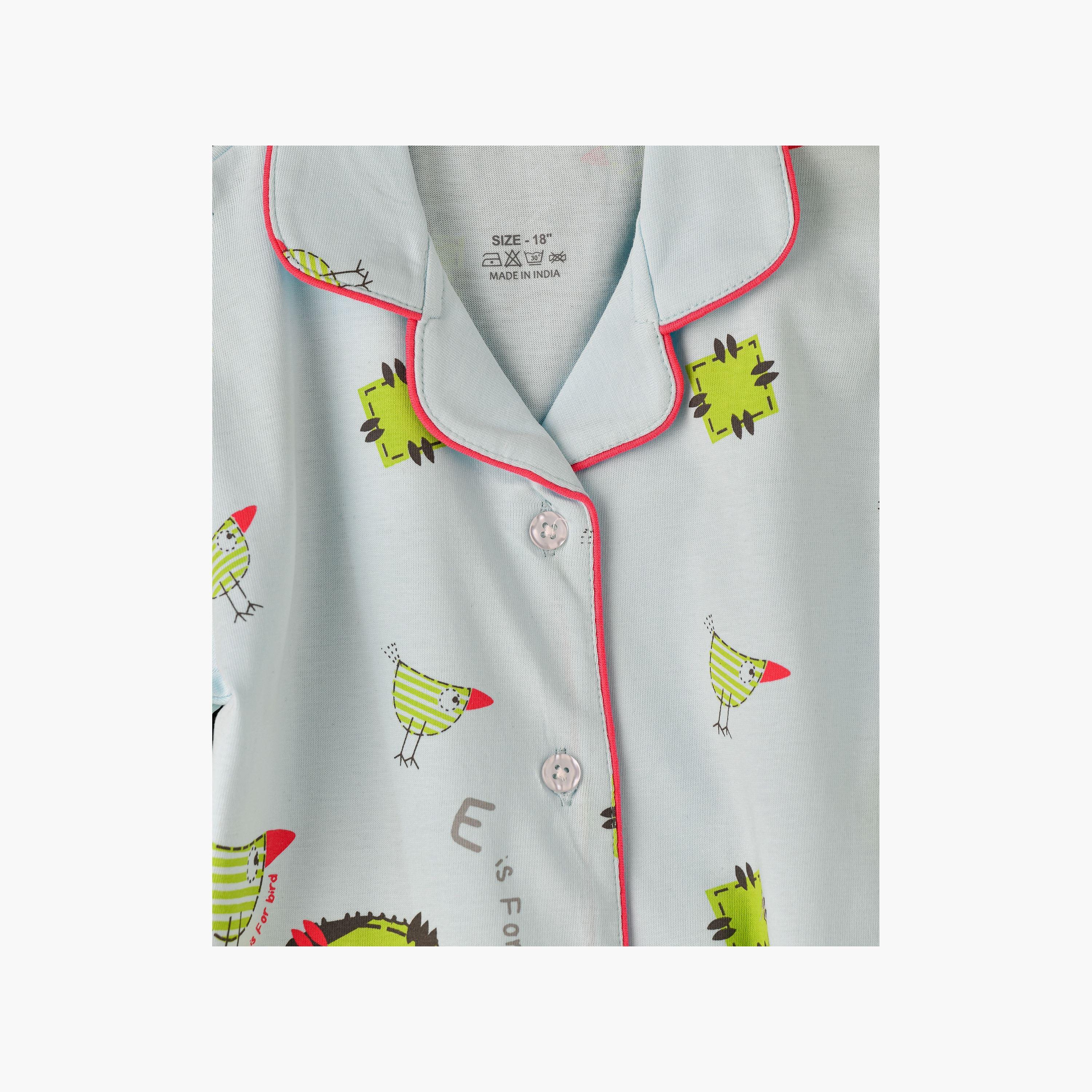 Babyqlo Printed Short Sleeves Shirt with Pyjama-baby-girls-clothing-nightwear-pyjamasets-image-4