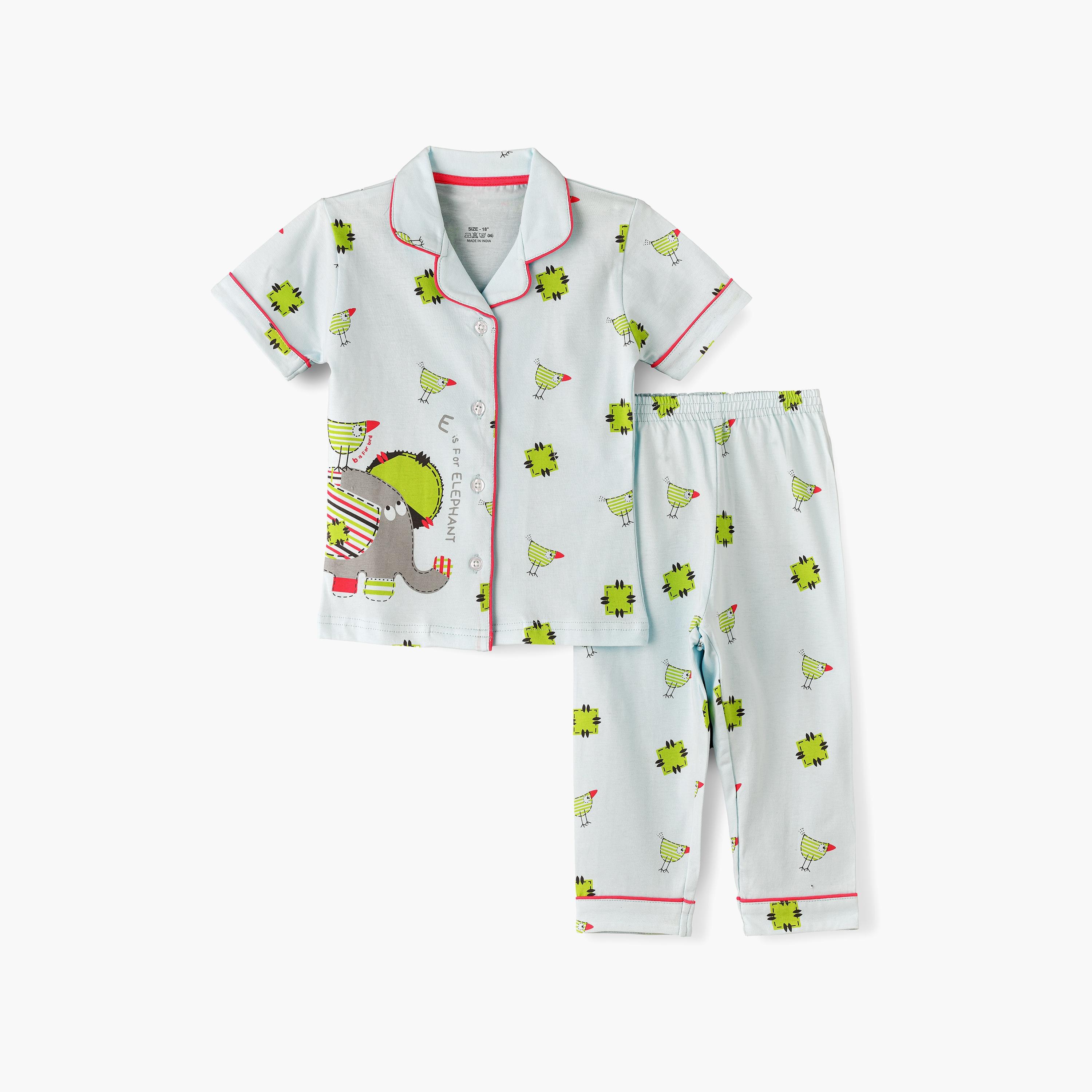 Babyqlo Printed Short Sleeves Shirt with Pyjama-baby-girls-clothing-nightwear-pyjamasets-image-5