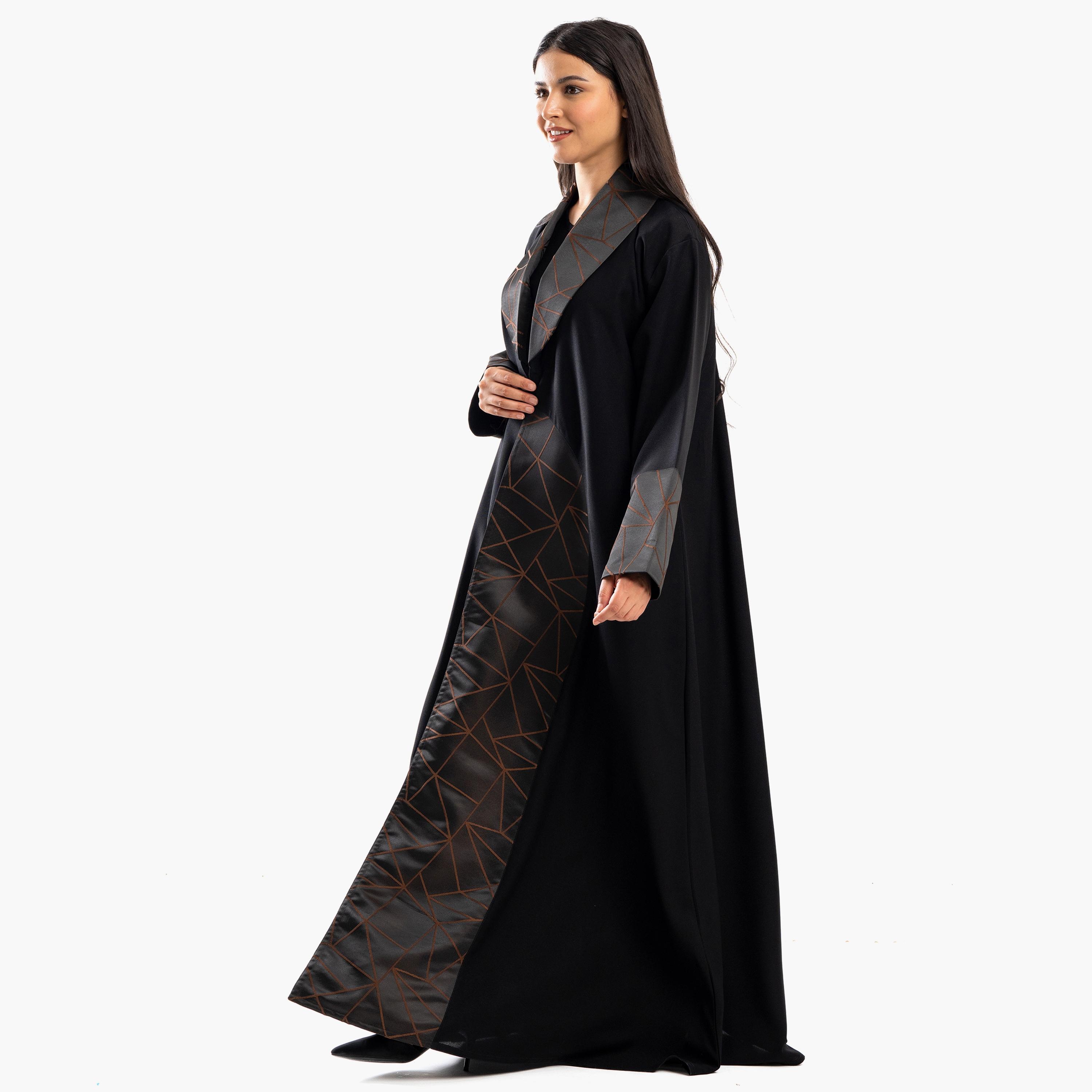 Zahiyh Colour Blocked Open Front Abaya with Hijab-women-arabicclothing-abayas-image-2