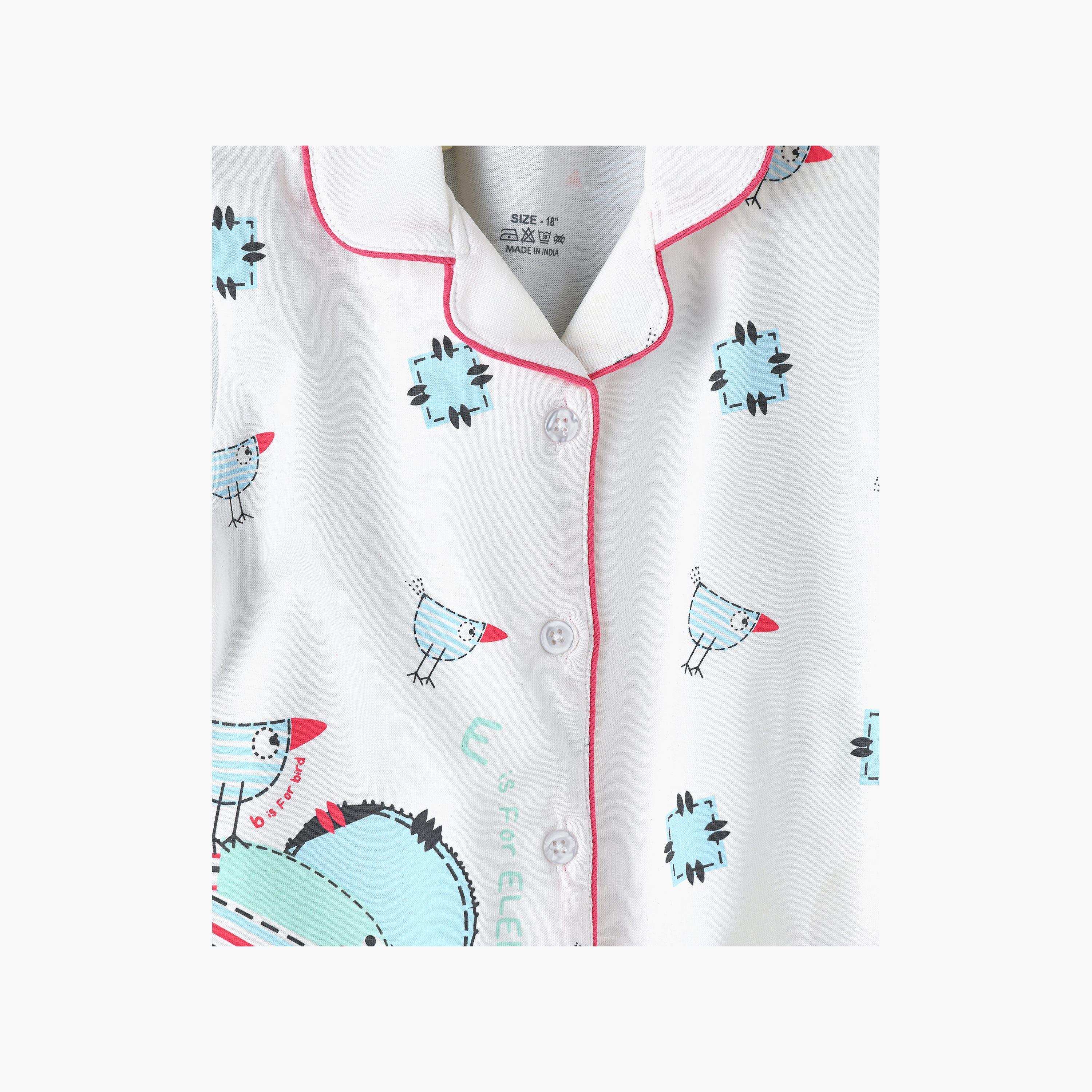 Babyqlo Printed Short Sleeves Shirt with Pyjama-baby-girls-clothing-nightwear-pyjamasets-image-4