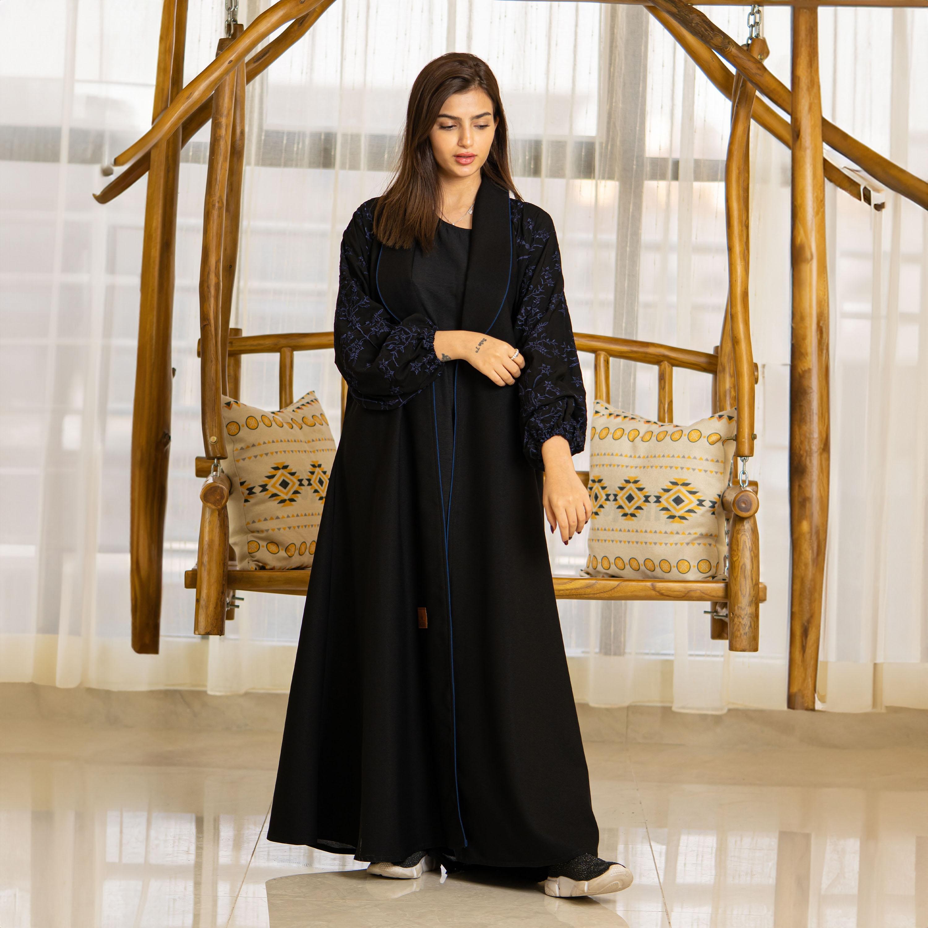 Zahiyh Embroidered Open Front Abaya with Hijab-women-arabicclothing-abayas-image-1