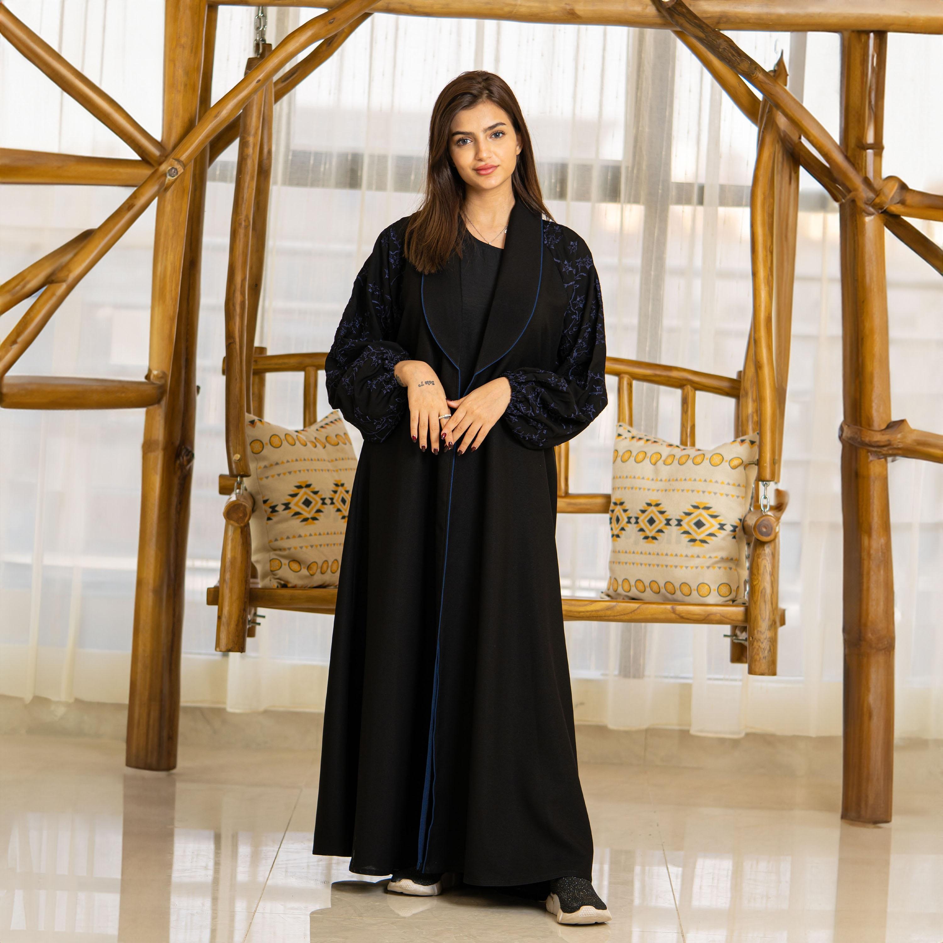Zahiyh Embroidered Open Front Abaya with Hijab-women-arabicclothing-abayas-image-4