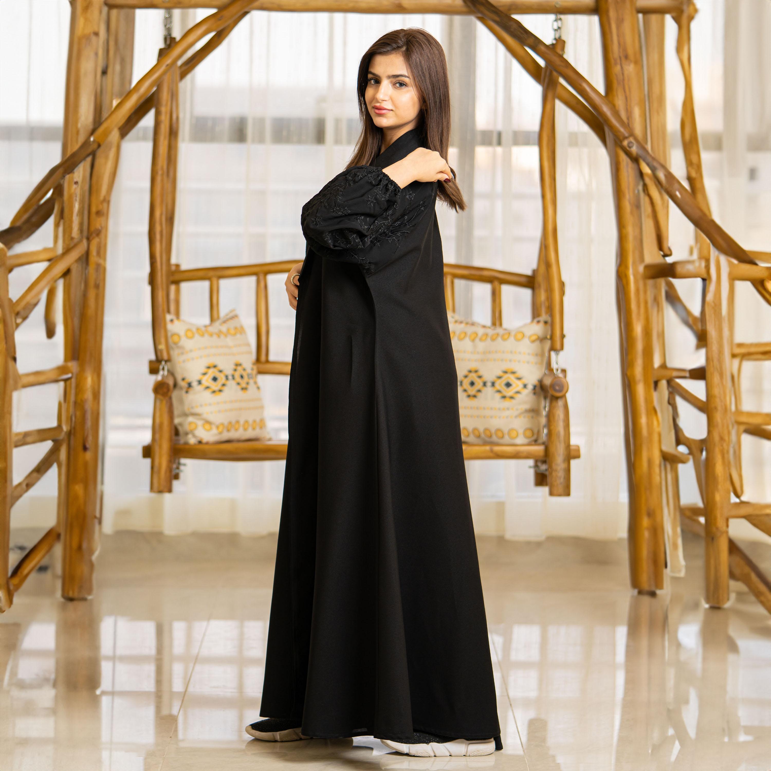 Zahiyh Embroidered Open Front Abaya with Hijab-women-arabicclothing-abayas-image-2