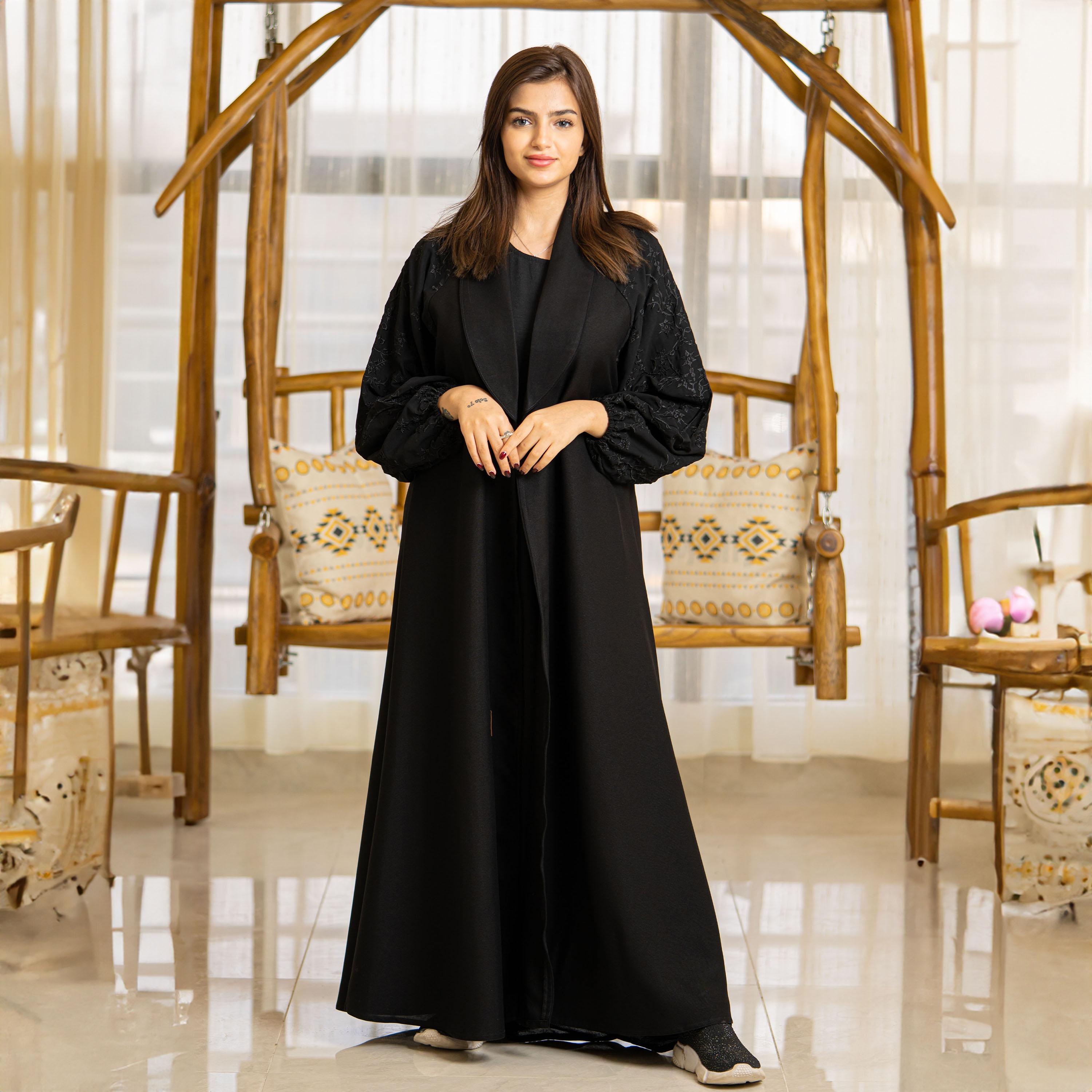 Zahiyh Embroidered Open Front Abaya with Hijab-women-arabicclothing-abayas-image-3