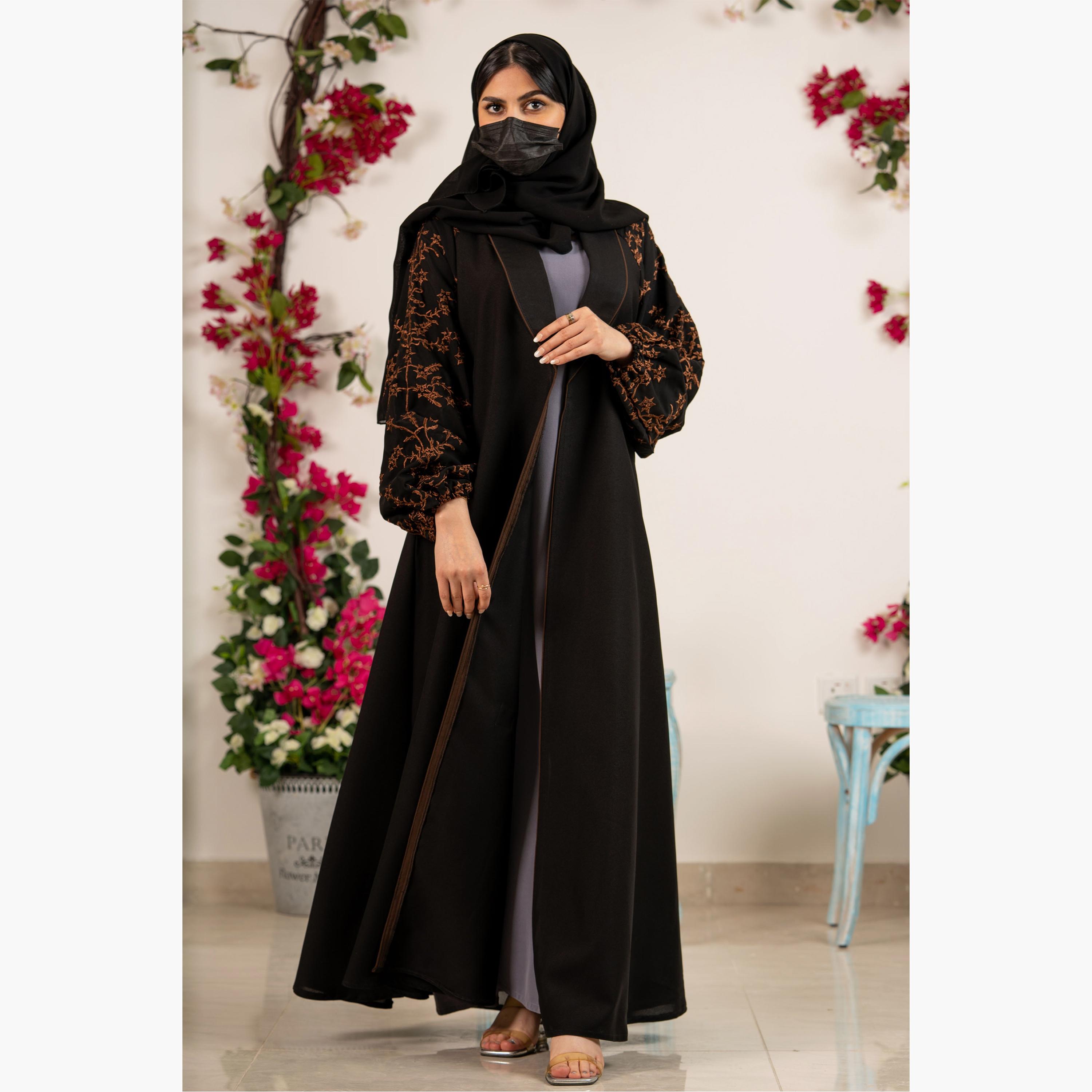 Zahiyh Embroidered Open Front Abaya with Hijab-women-arabicclothing-abayas-image-2