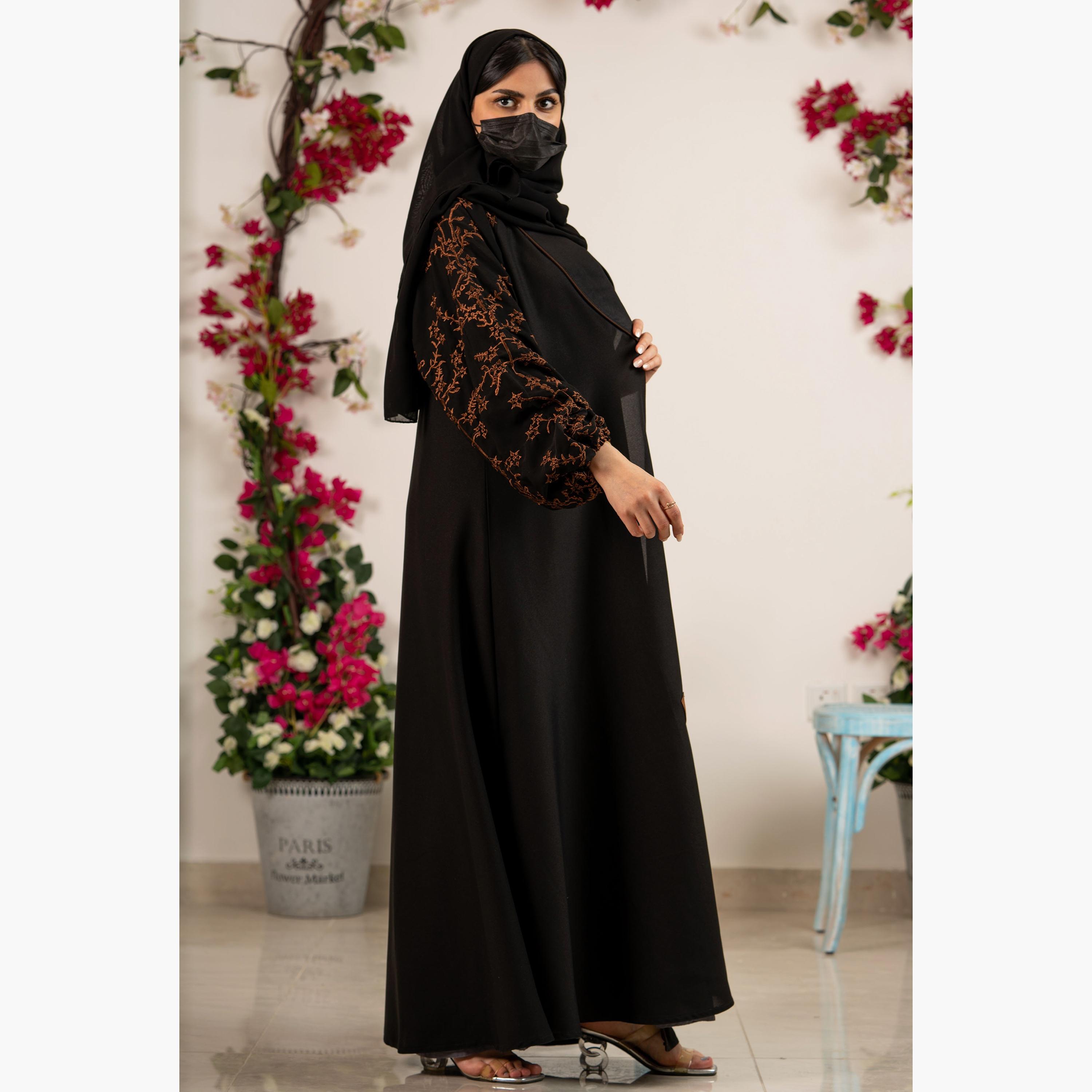 Zahiyh Embroidered Open Front Abaya with Hijab-women-arabicclothing-abayas-image-4