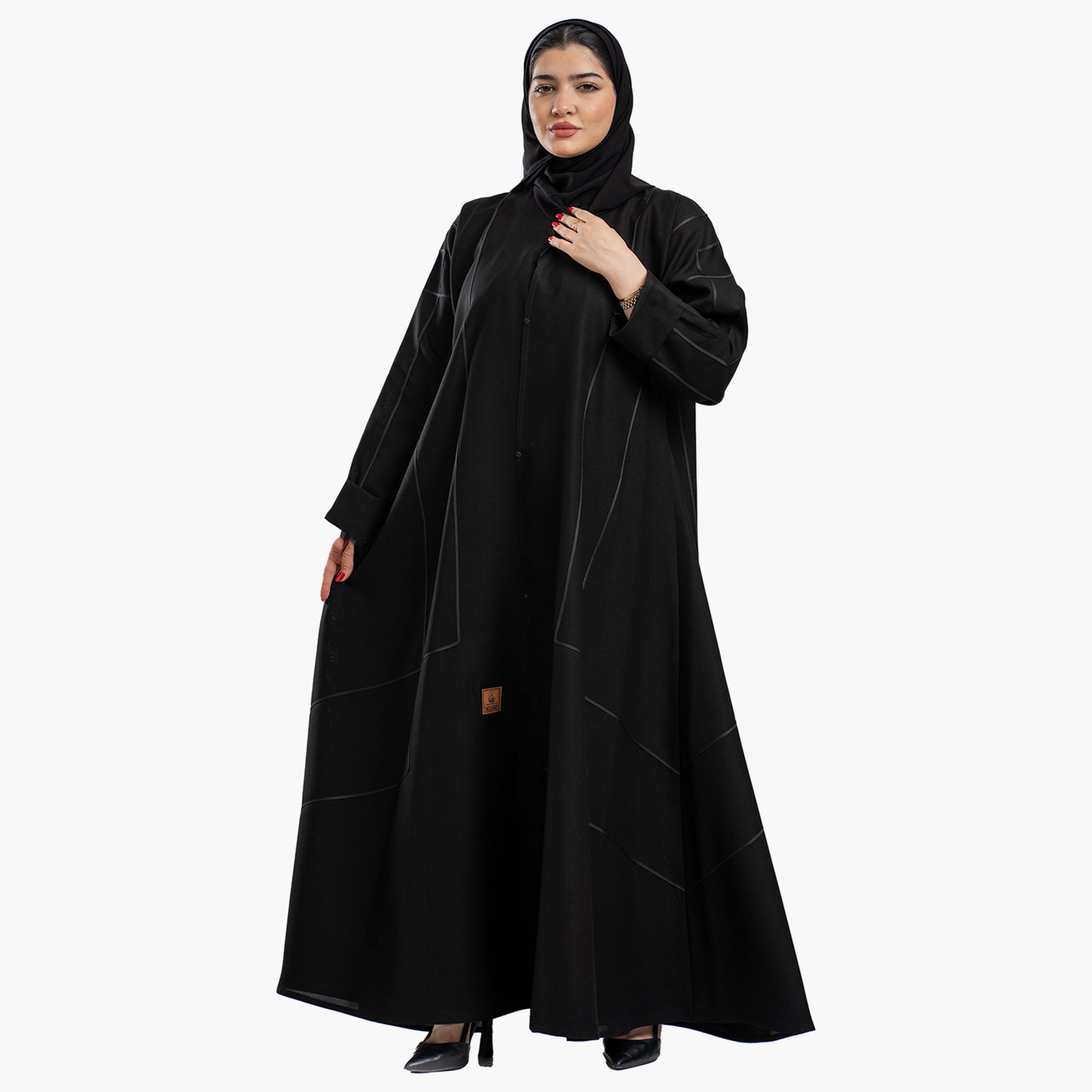 Zahiyh Patterned Open Front Abaya with Hijab-women-arabicclothing-abayas-image-2