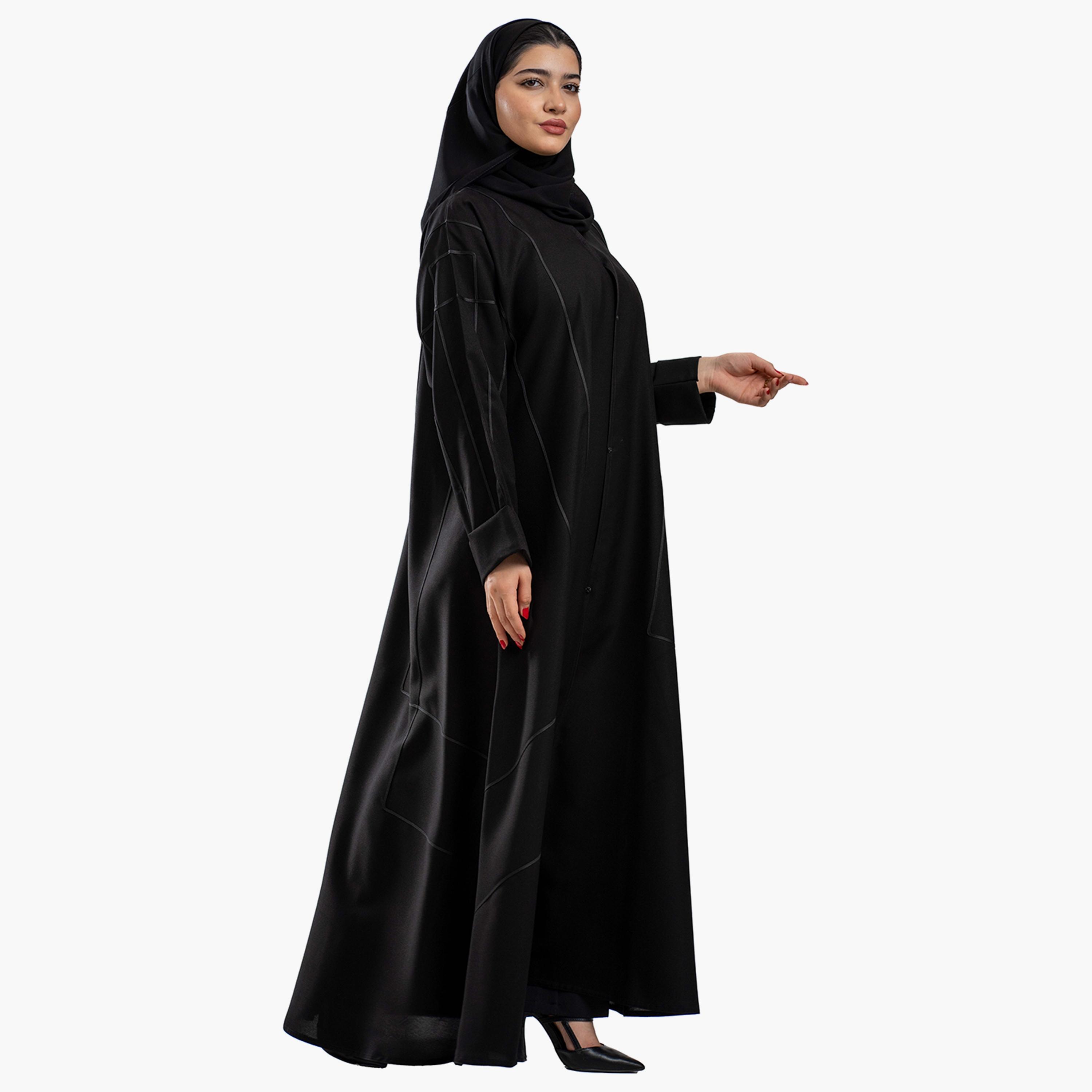 Zahiyh Patterned Open Front Abaya with Hijab-women-arabicclothing-abayas-image-3