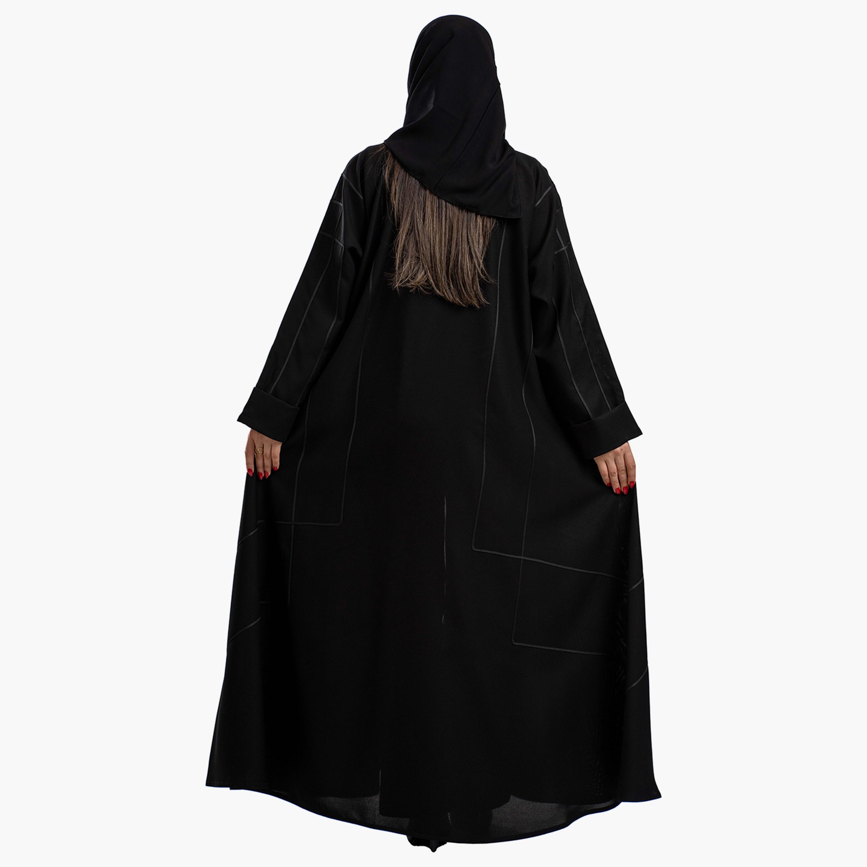 Zahiyh Patterned Open Front Abaya with Hijab-women-arabicclothing-abayas-image-4