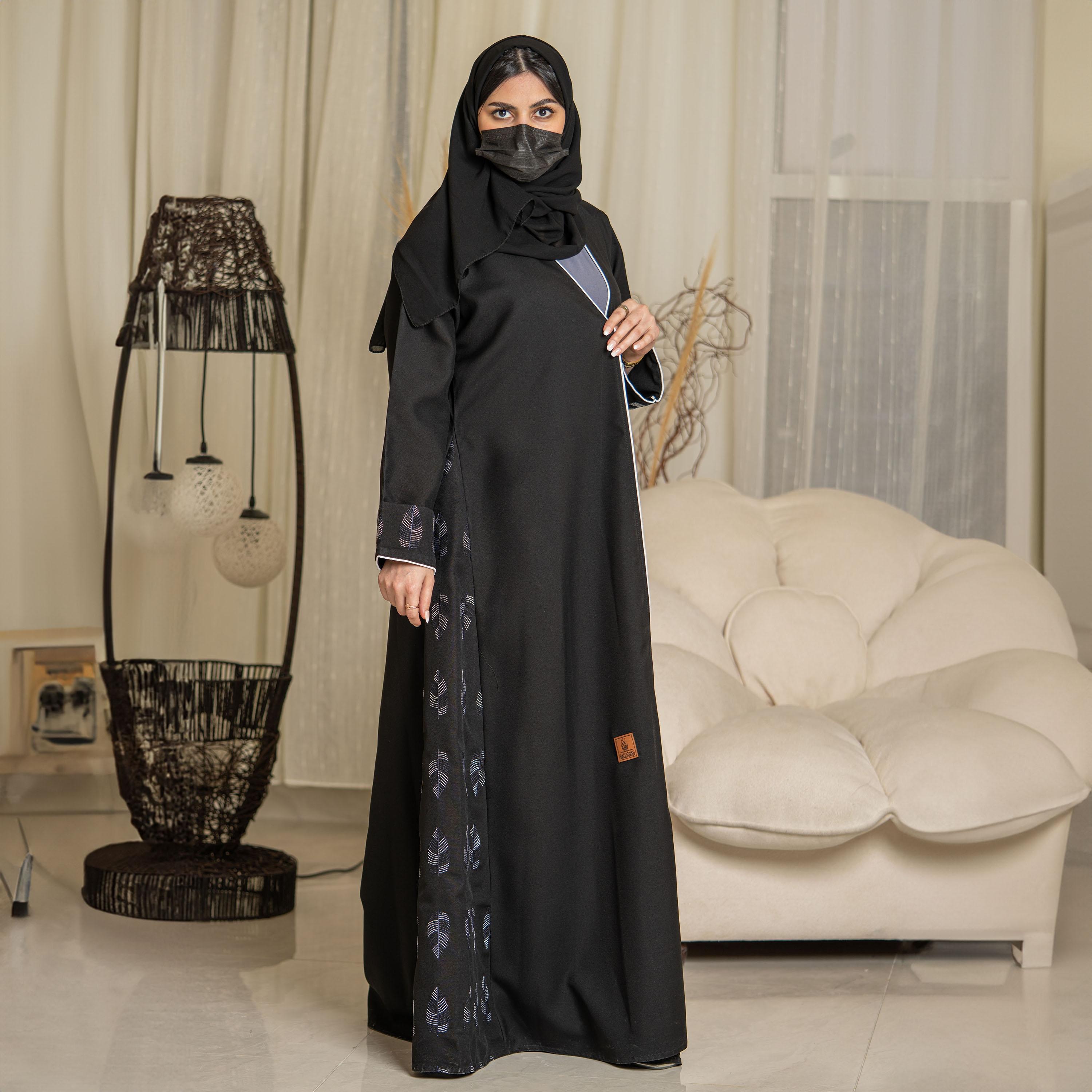 Zahiyh Spike Embroidered Open Front Abaya with Hijab-women-arabicclothing-abayas-image-2